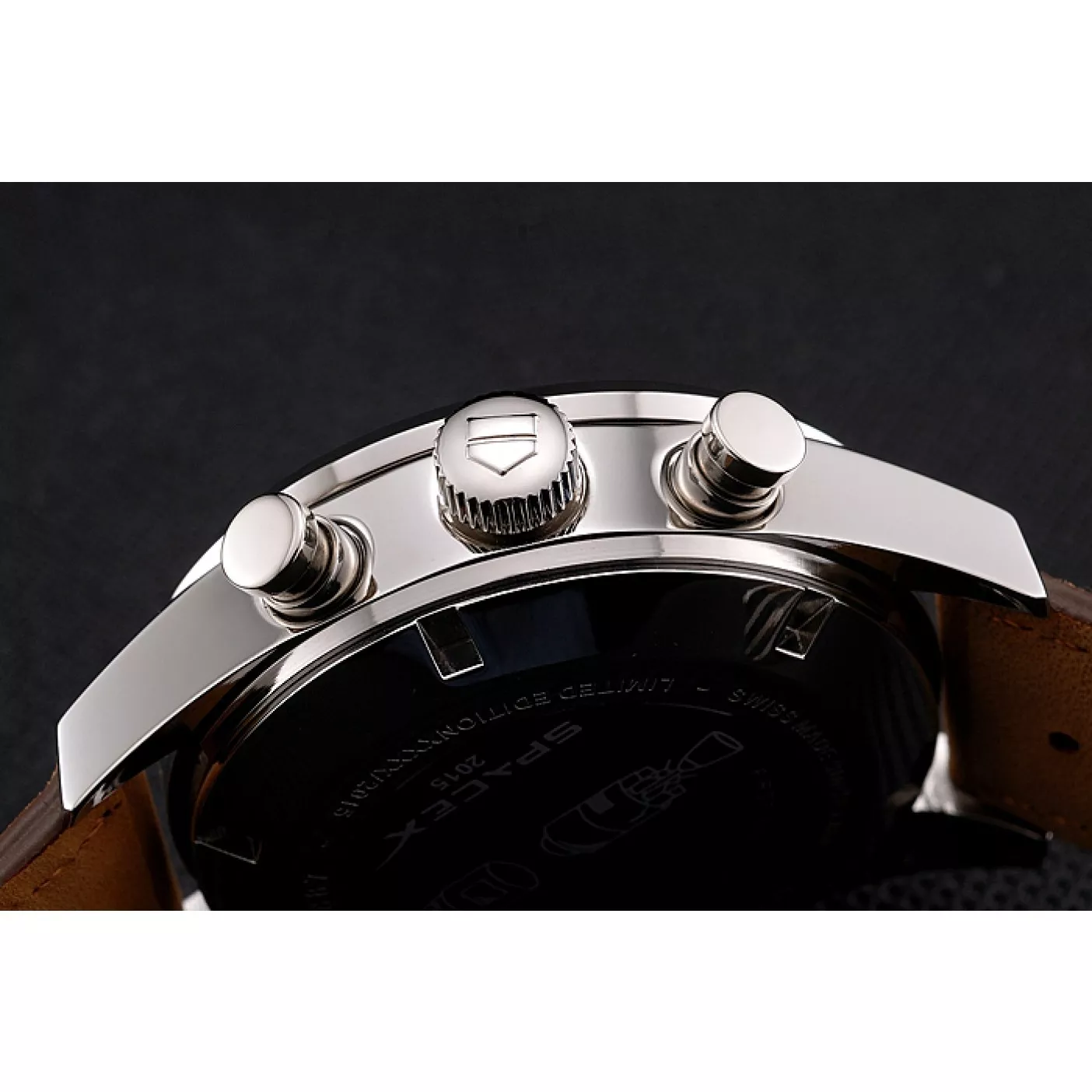 Aaa replica watch Tag Heuer Carrera SpaceX Silver Bezel with Black Dial and Light Brown Leather Strap tag264 621535 0119