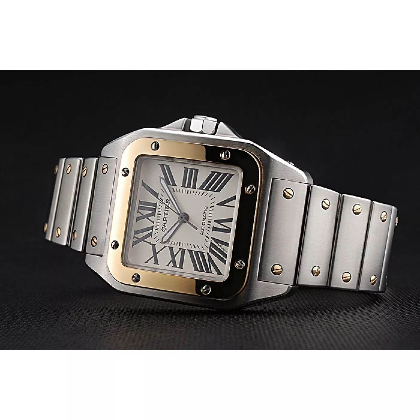 Aaa replica watch Swiss Cartier Santos De Cartier Galbee Yellow Gold and Steel Case Steel Bracelet 622643 0123