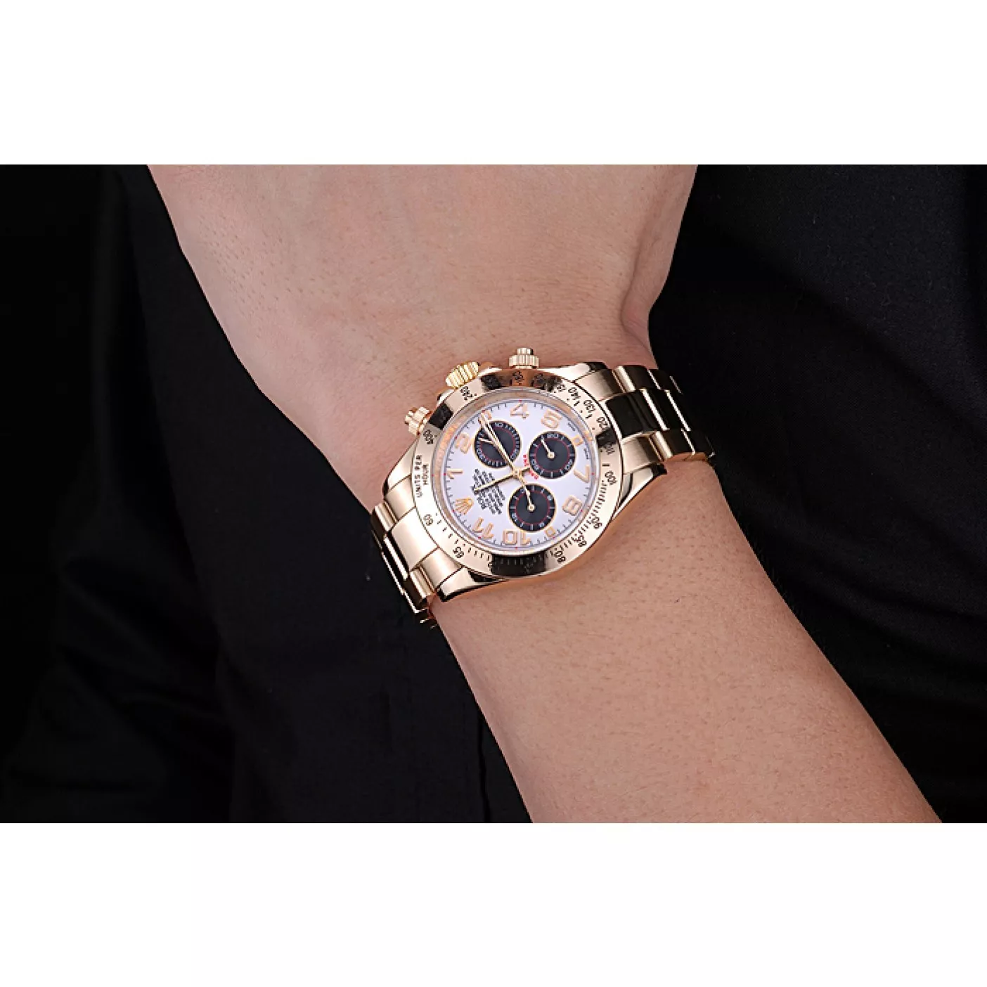 Aaa replica watch Rolex Cosmograph Daytona White with Black Subdials Gold Bracelet 622548 0130