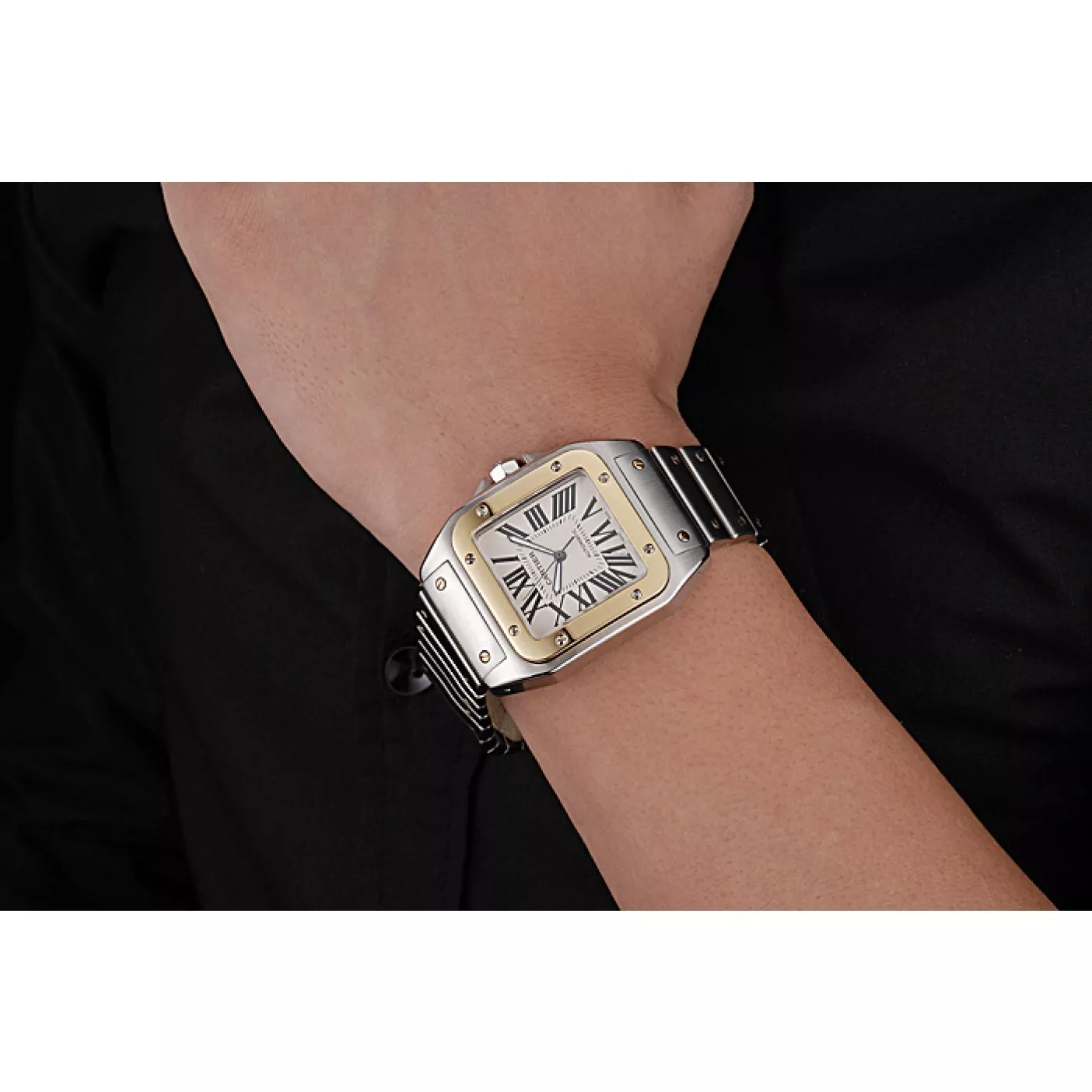 Aaa replica watch Swiss Cartier Santos De Cartier Galbee Yellow Gold and Steel Case Steel Bracelet 622643 0123