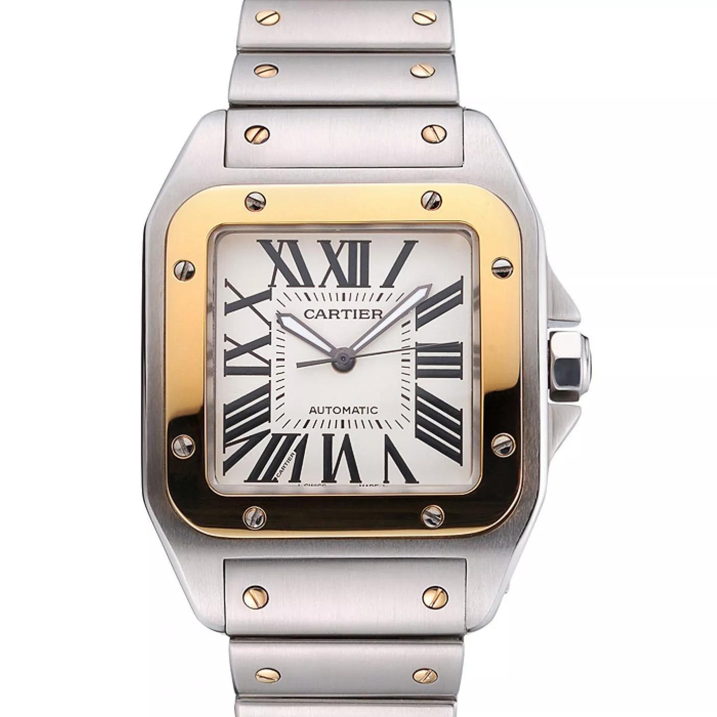 Swiss Cartier Santos De Cartier Galbee Yellow Gold and Steel Case Steel Bracelet 622643 0123