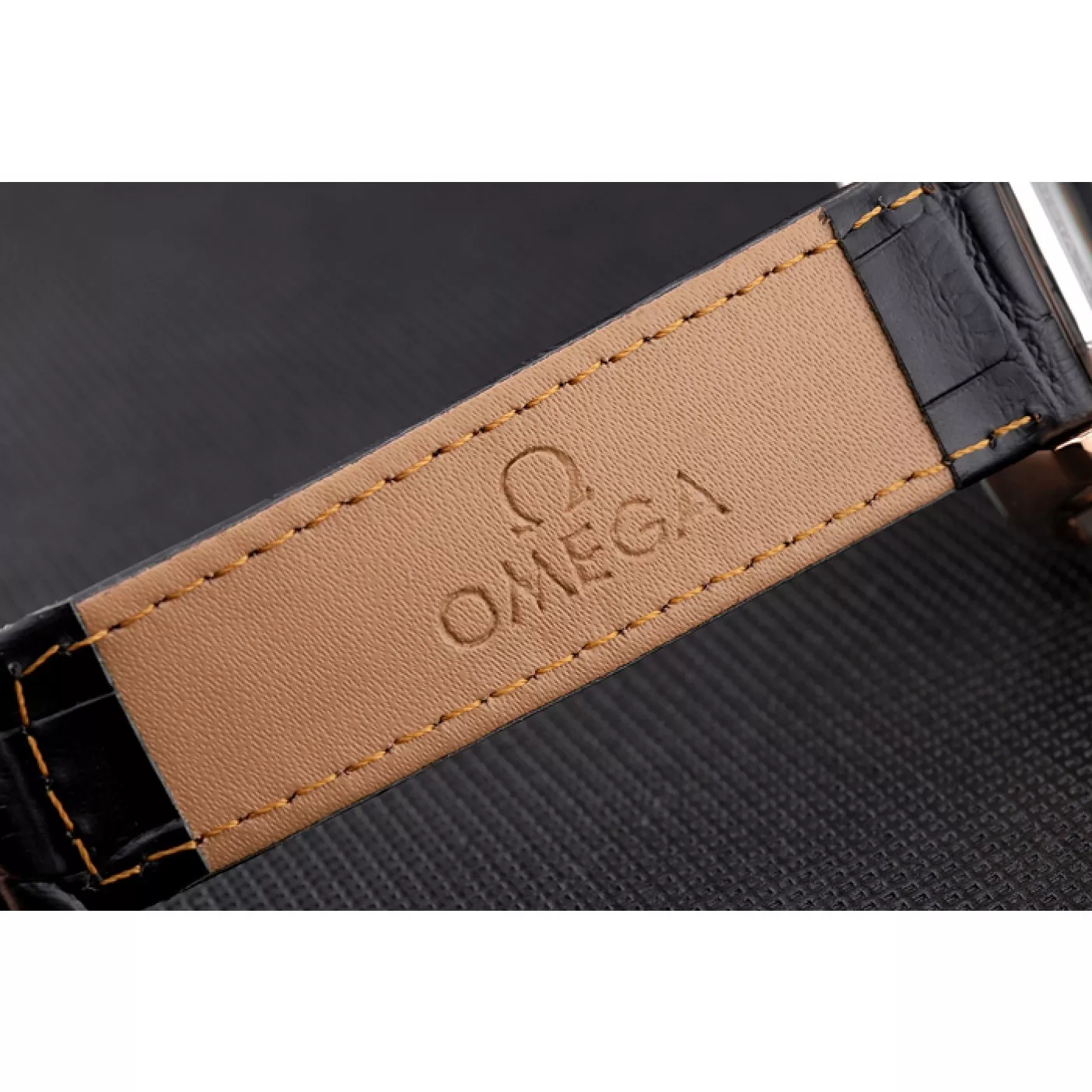 Aaa replica watch Omega DeVille Black Crocodile Leather Bracelet Black Dial Watch 0129