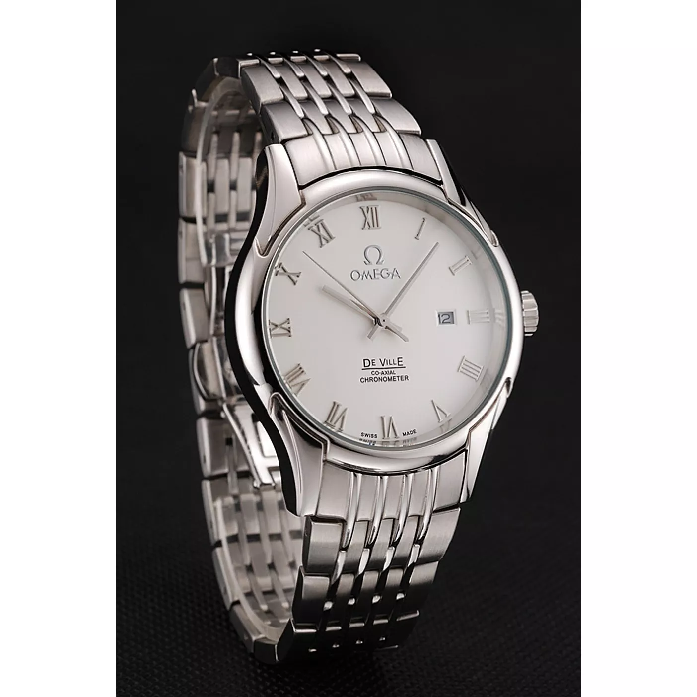 Aaa replica watch Omega De Ville White Dial Roman Numerals Stainless Steel Case And Bracelet 1453791 0120