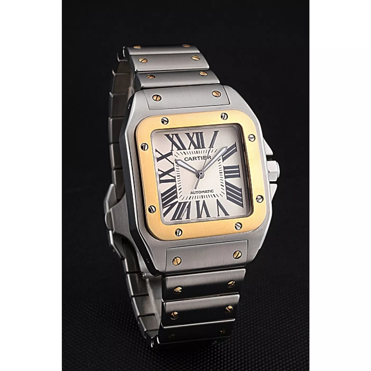 Aaa replica watch Swiss Cartier Santos De Cartier Galbee Yellow Gold and Steel Case Steel Bracelet 622643 0123