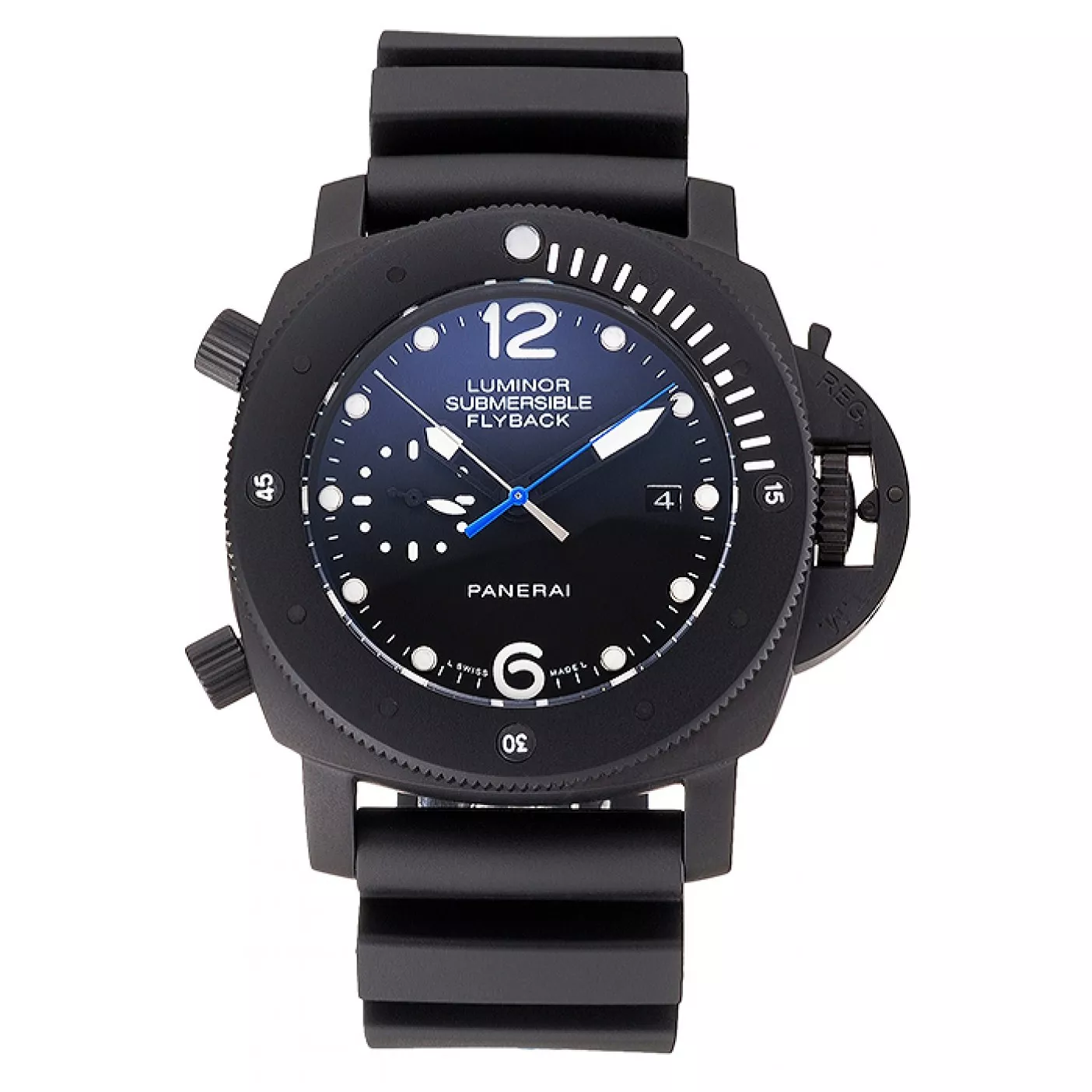 Panerai Luminor Submersible Flyback Date Black Dial Black Ionized Case Black Rubber Strap 0123