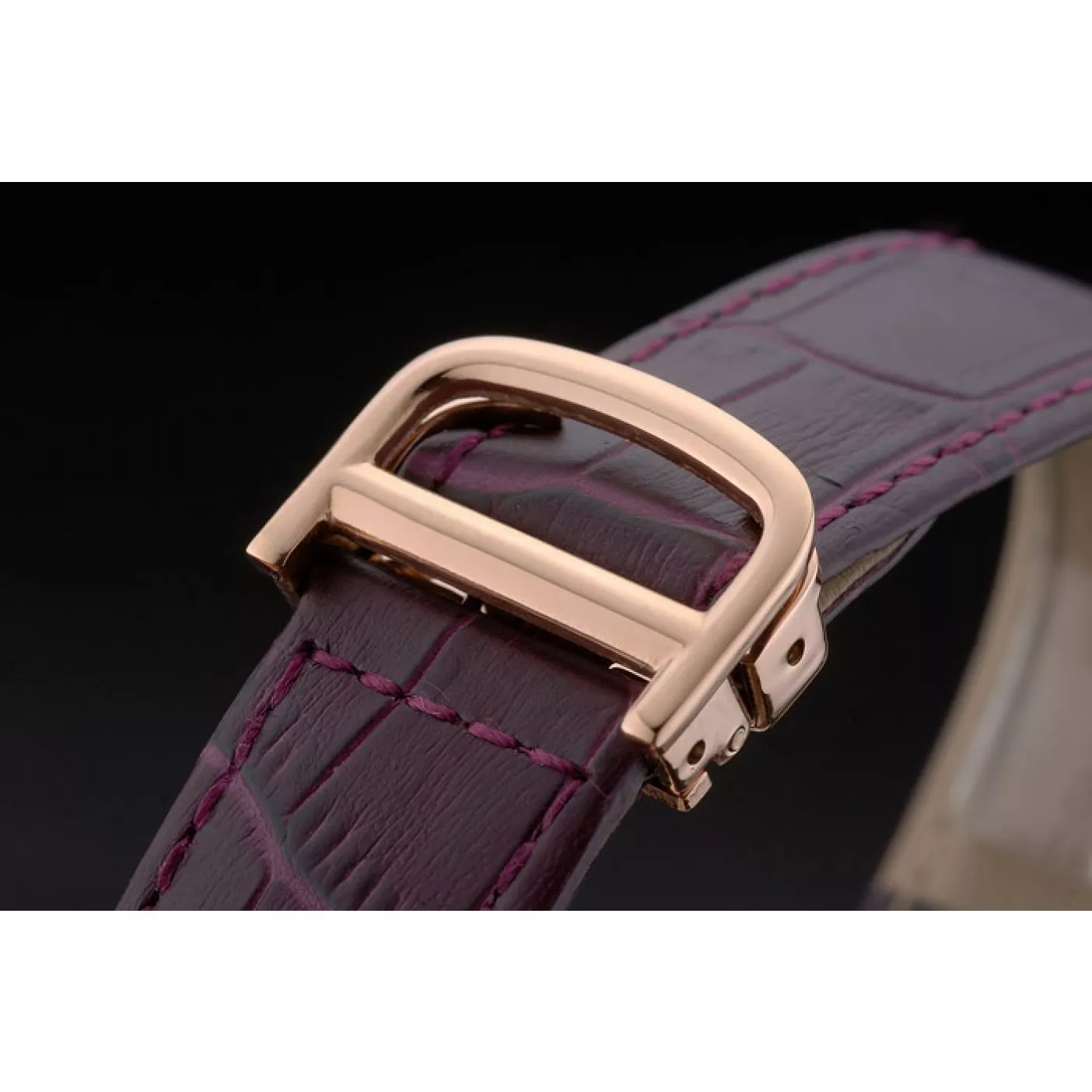 Aaa replica watch Cartier Tank Anglaise 30mm White Dial Gold Case Purple Leather Bracelet 0123