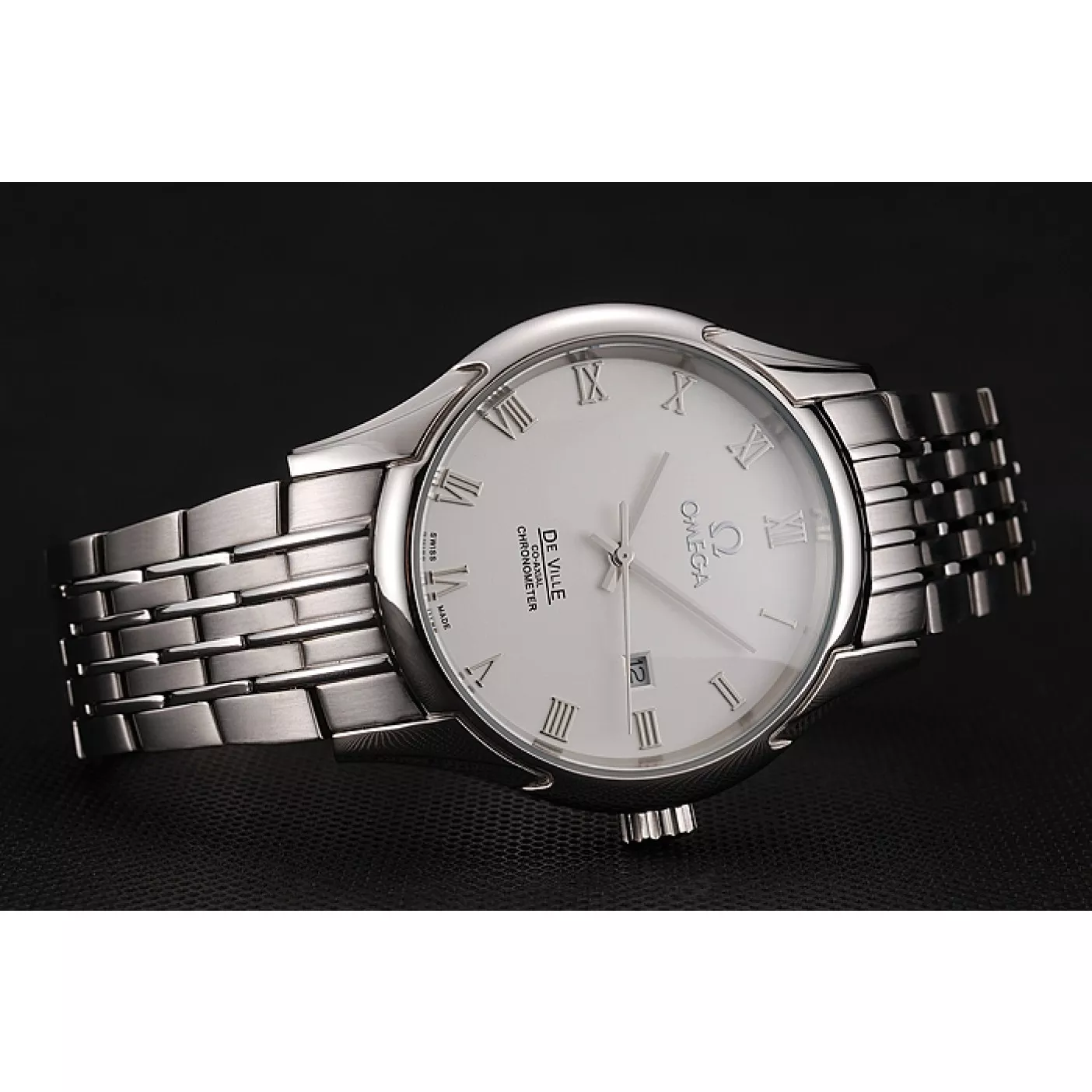 Aaa replica watch Omega De Ville White Dial Roman Numerals Stainless Steel Case And Bracelet 1453791 0120