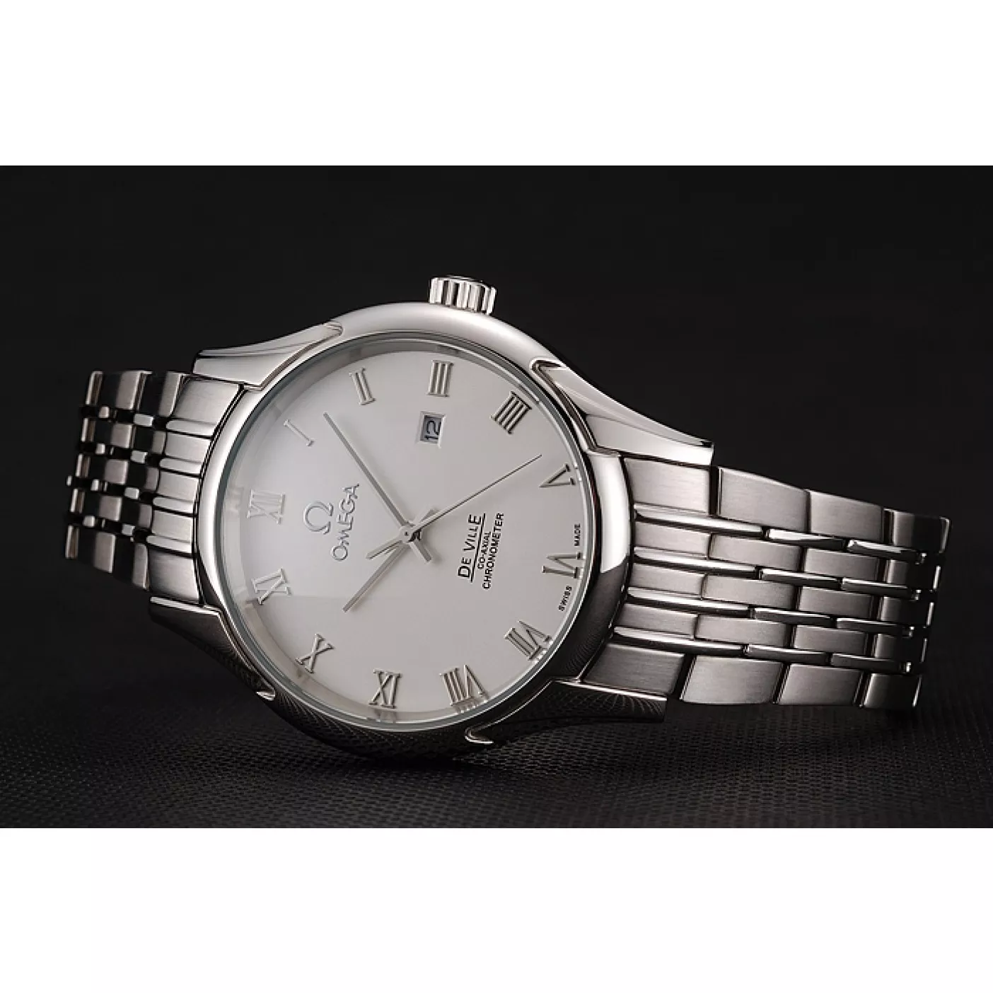 Aaa replica watch Omega De Ville White Dial Roman Numerals Stainless Steel Case And Bracelet 1453791 0120