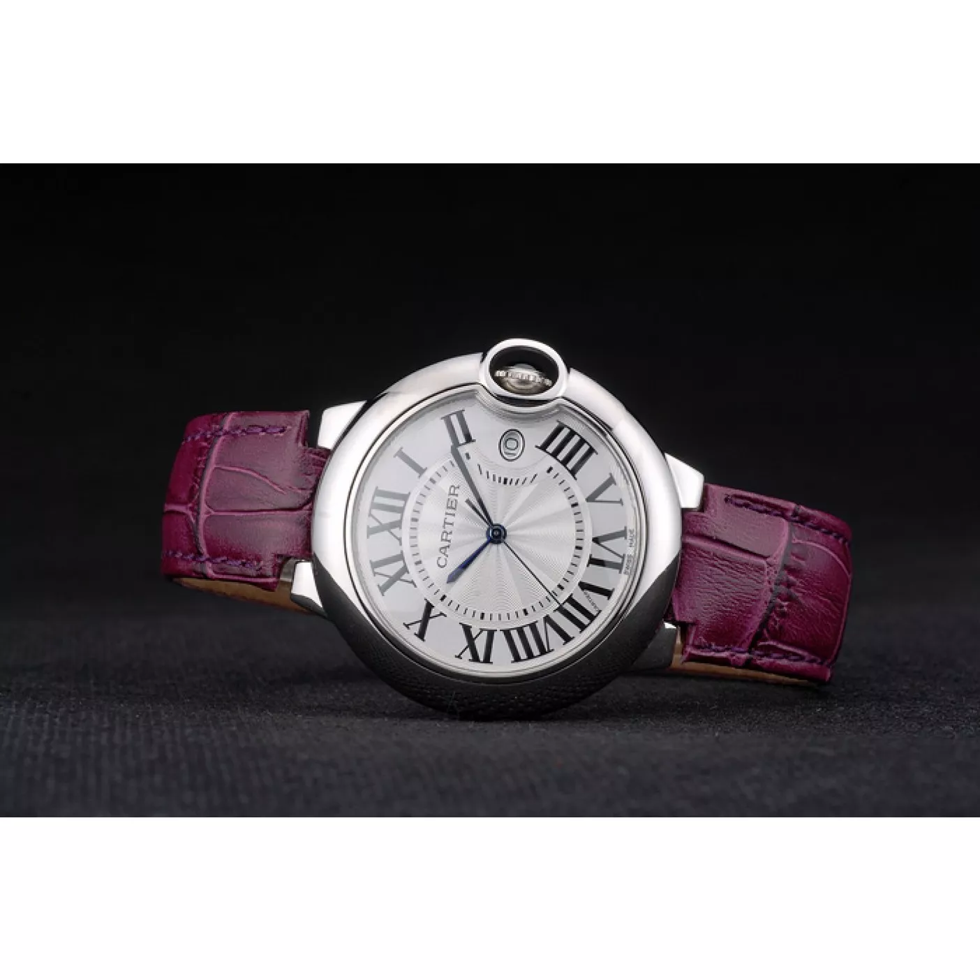 Aaa replica watch Cartier Ballon Bleu 38mm White Dial Stainless Steel Case Purple Leather Bracelet 0128