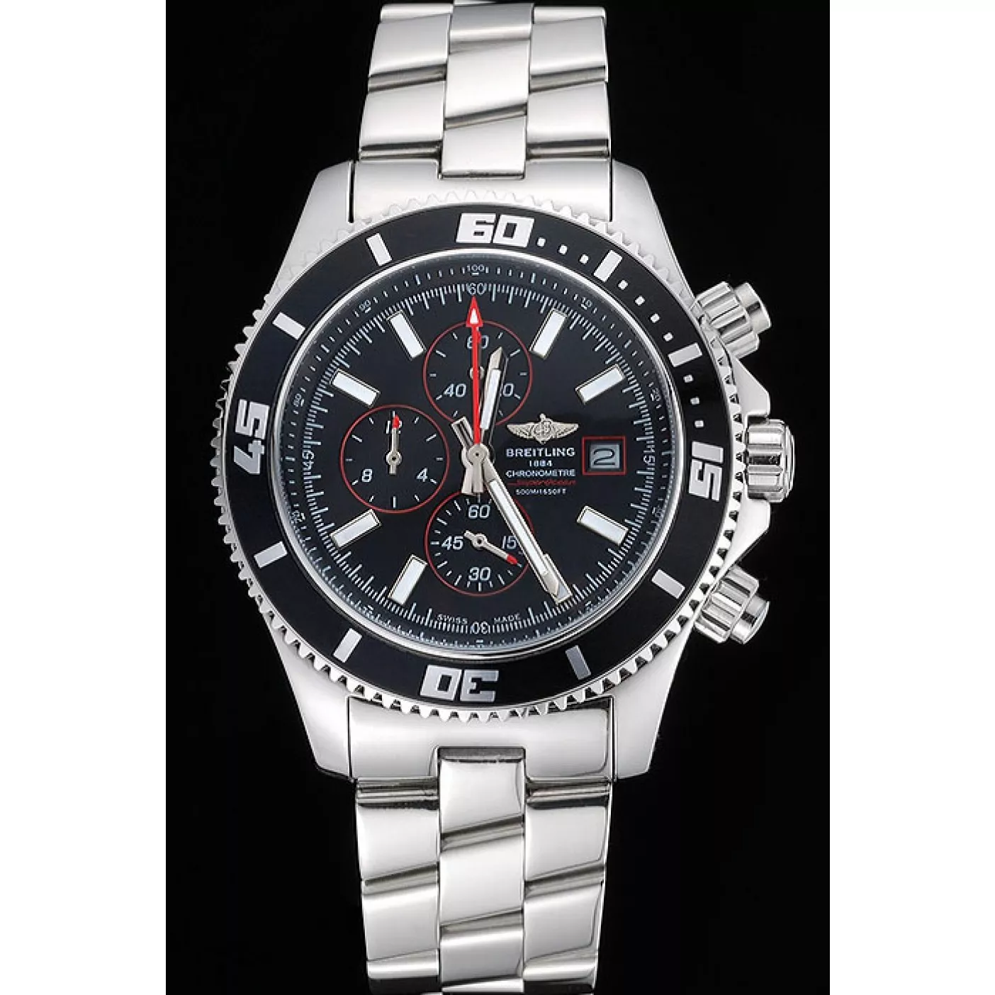 Aaa replica watch Breitling Superocean Chronograph II Black Dial Stainless Steel Bracelet 622428 0122