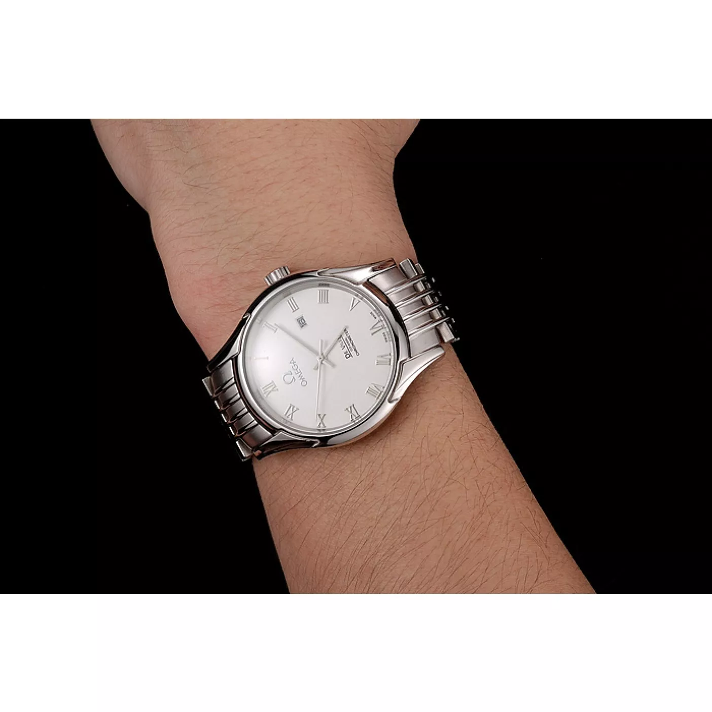 Aaa replica watch Omega De Ville White Dial Roman Numerals Stainless Steel Case And Bracelet 1453791 0120