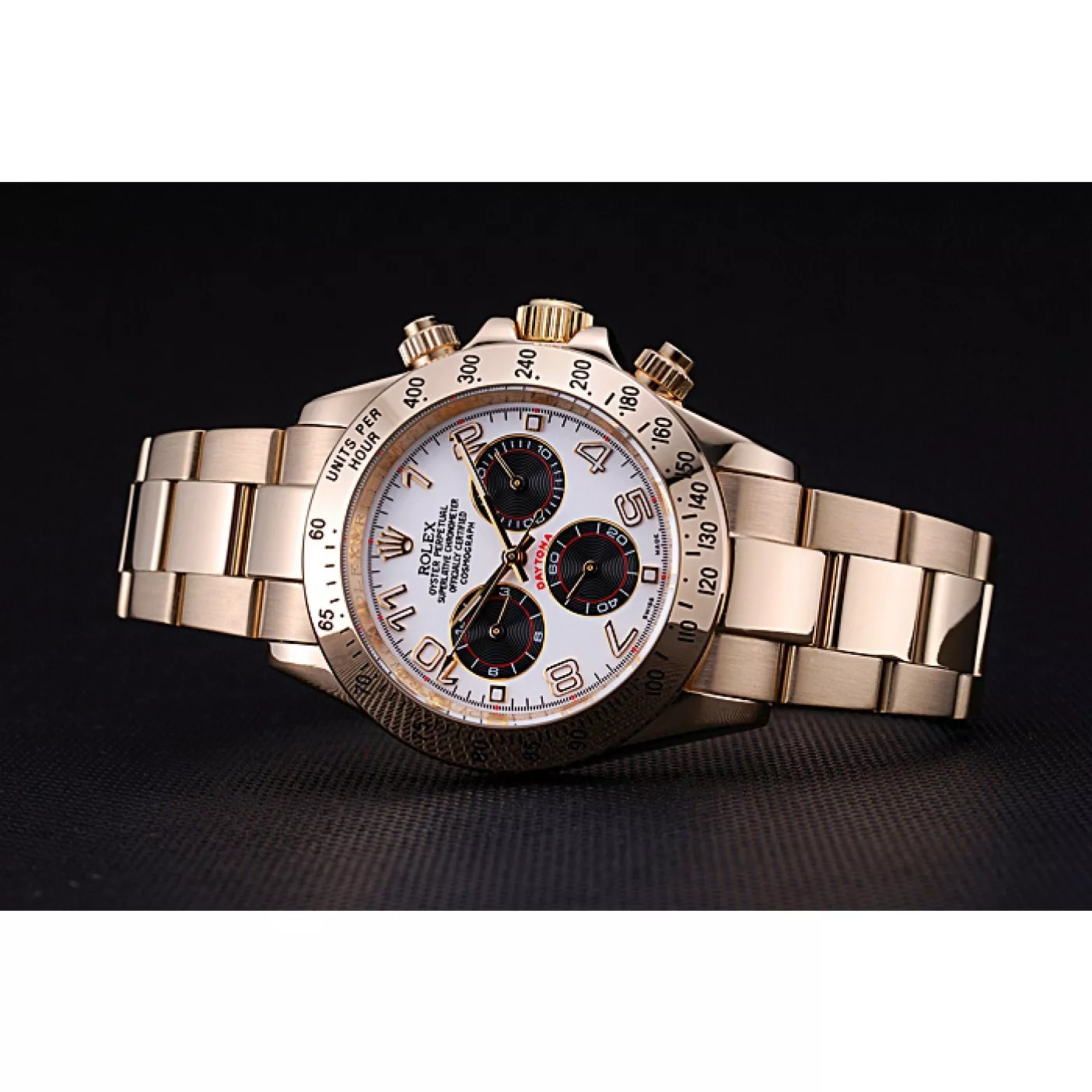 Aaa replica watch Rolex Cosmograph Daytona White with Black Subdials Gold Bracelet 622548 0130