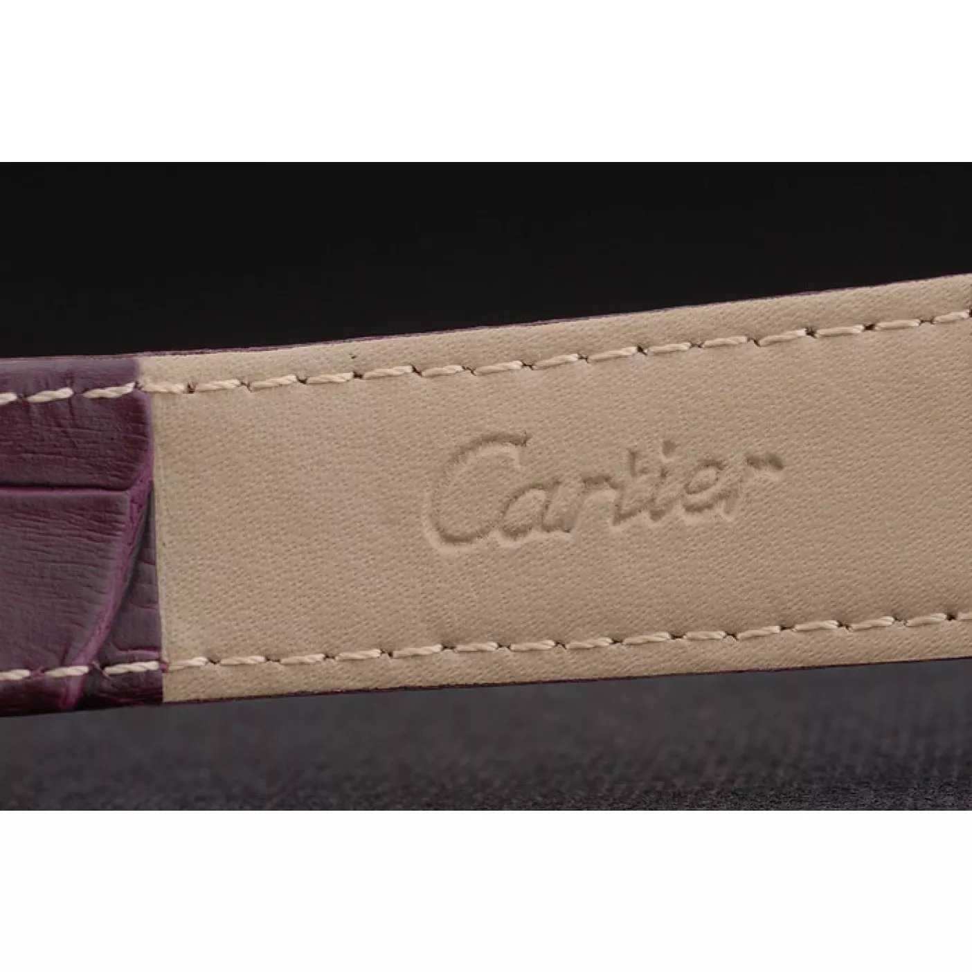 Aaa replica watch Cartier Tank Anglaise 30mm White Dial Gold Case Purple Leather Bracelet 0123