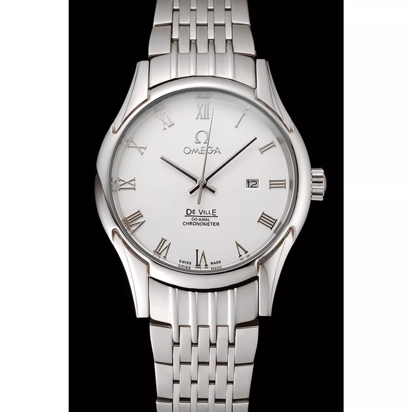 Aaa replica watch Omega De Ville White Dial Roman Numerals Stainless Steel Case And Bracelet 1453791 0120