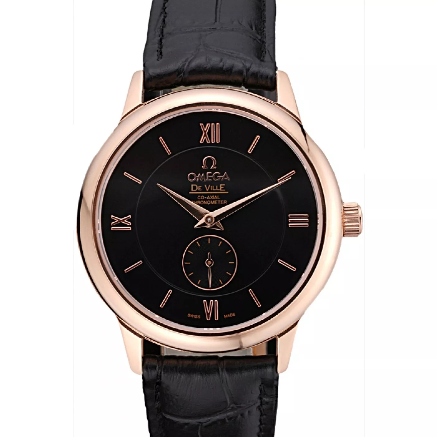 Omega DeVille Prestige Small Seconds Black Dial Gold Case Black Leather Bracelet 622602 0129