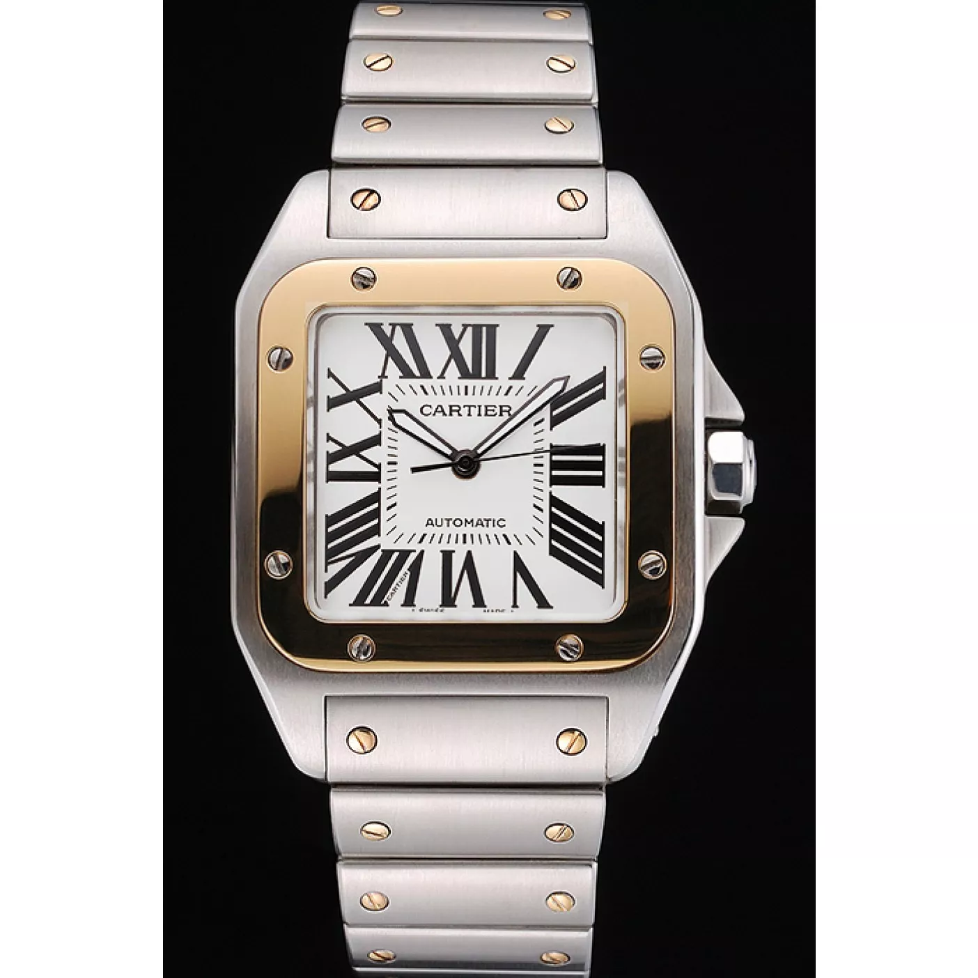 Aaa replica watch Swiss Cartier Santos De Cartier Galbee Yellow Gold and Steel Case Steel Bracelet 622643 0123