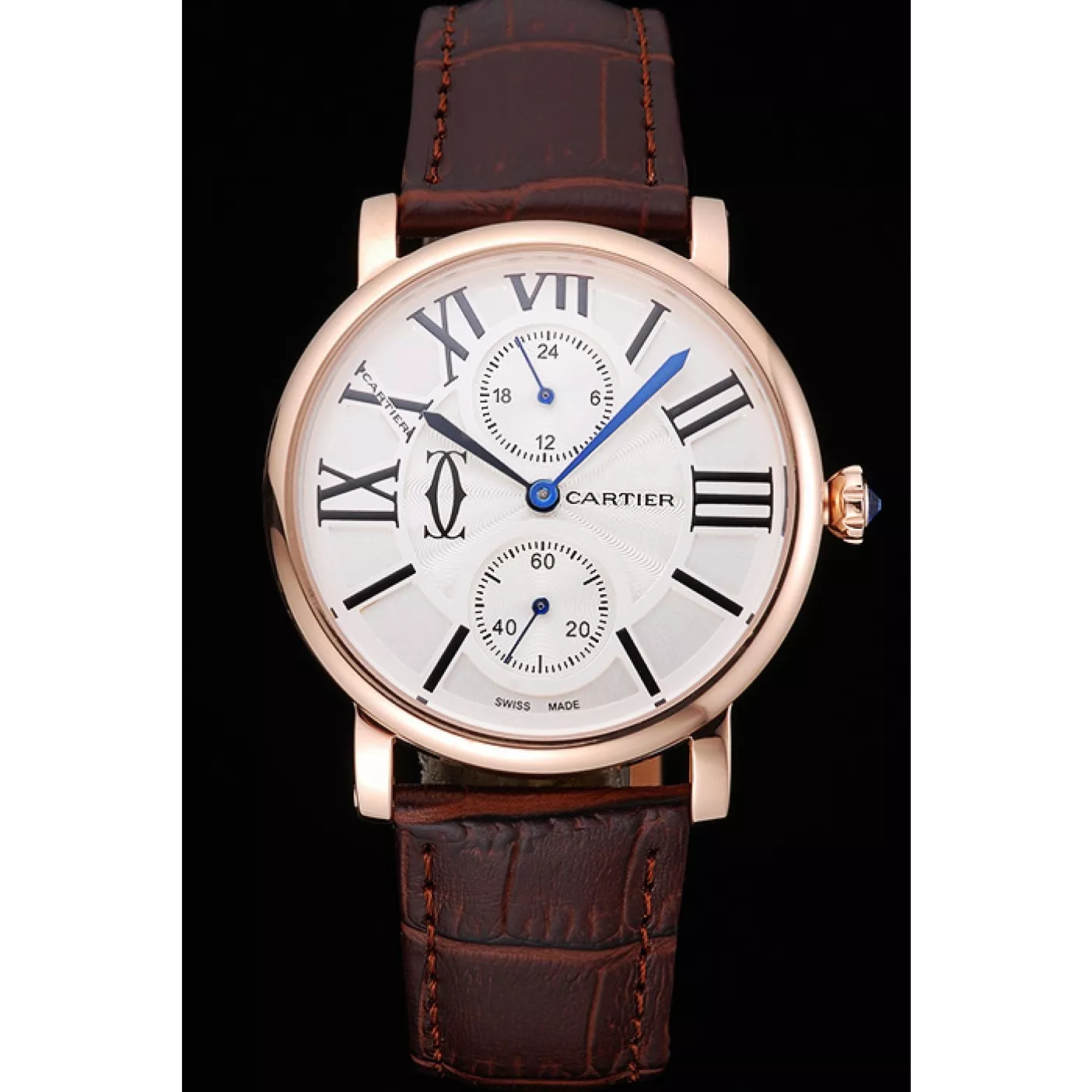 Aaa replica watch Cartier Ronde Second Time Zone White Dial Gold Case Brown Leather Strap 622801 0123