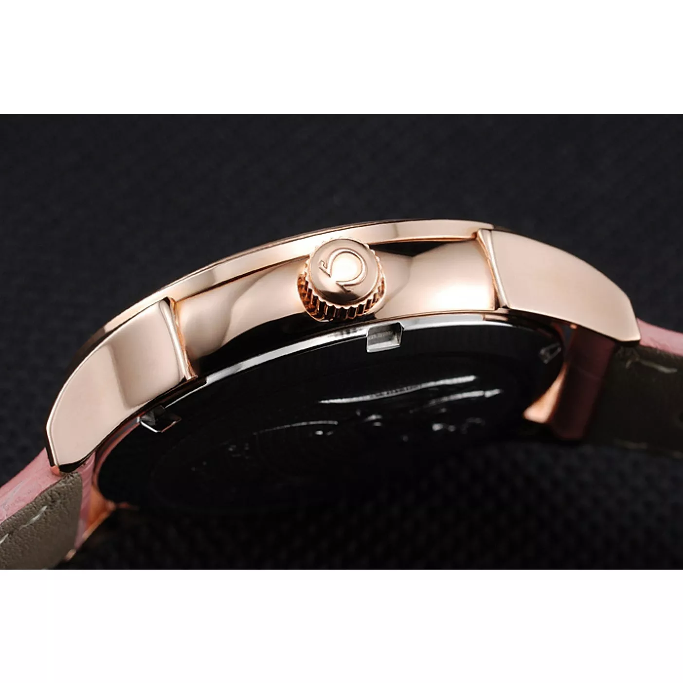 Aaa replica watch Omega DeVille Prestige Pink Dial Gold Diamond Case Pink Leather Bracelet 1454126 0129