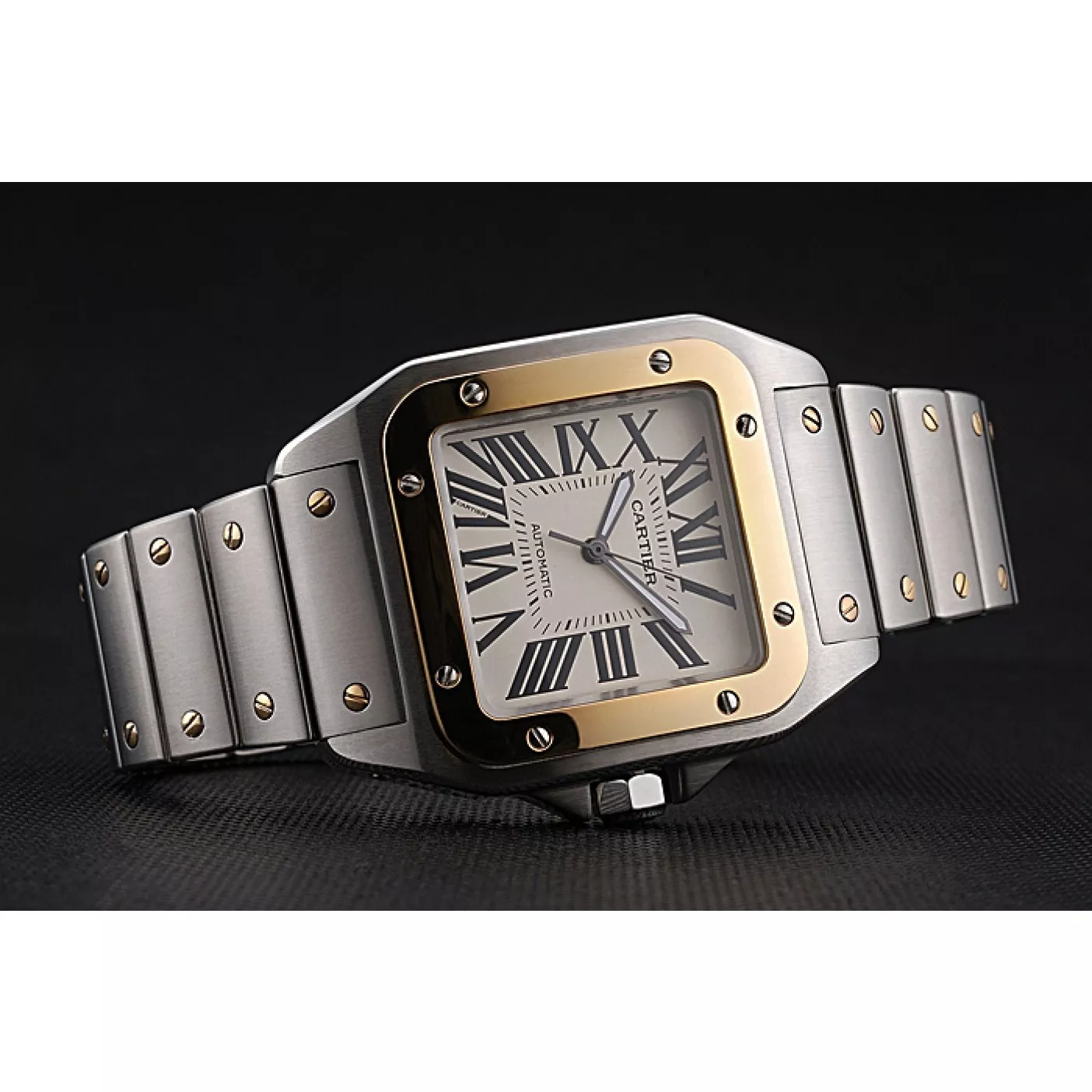 Aaa replica watch Swiss Cartier Santos De Cartier Galbee Yellow Gold and Steel Case Steel Bracelet 622643 0123