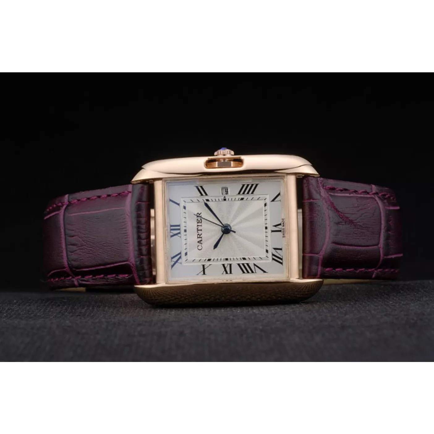 Aaa replica watch Cartier Tank Anglaise 30mm White Dial Gold Case Purple Leather Bracelet 0123