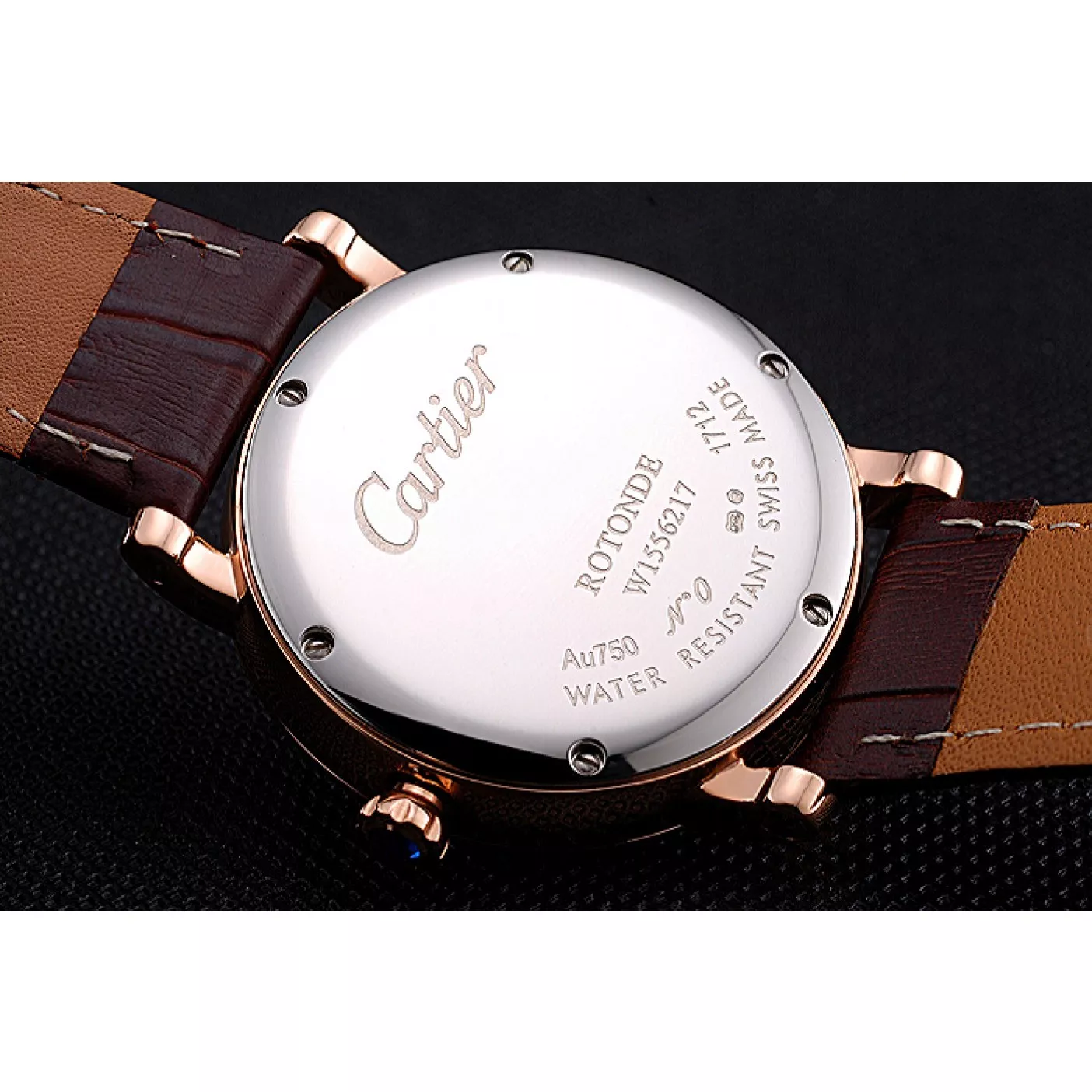 Aaa replica watch Cartier Ronde Second Time Zone White Dial Gold Case Brown Leather Strap 622801 0123