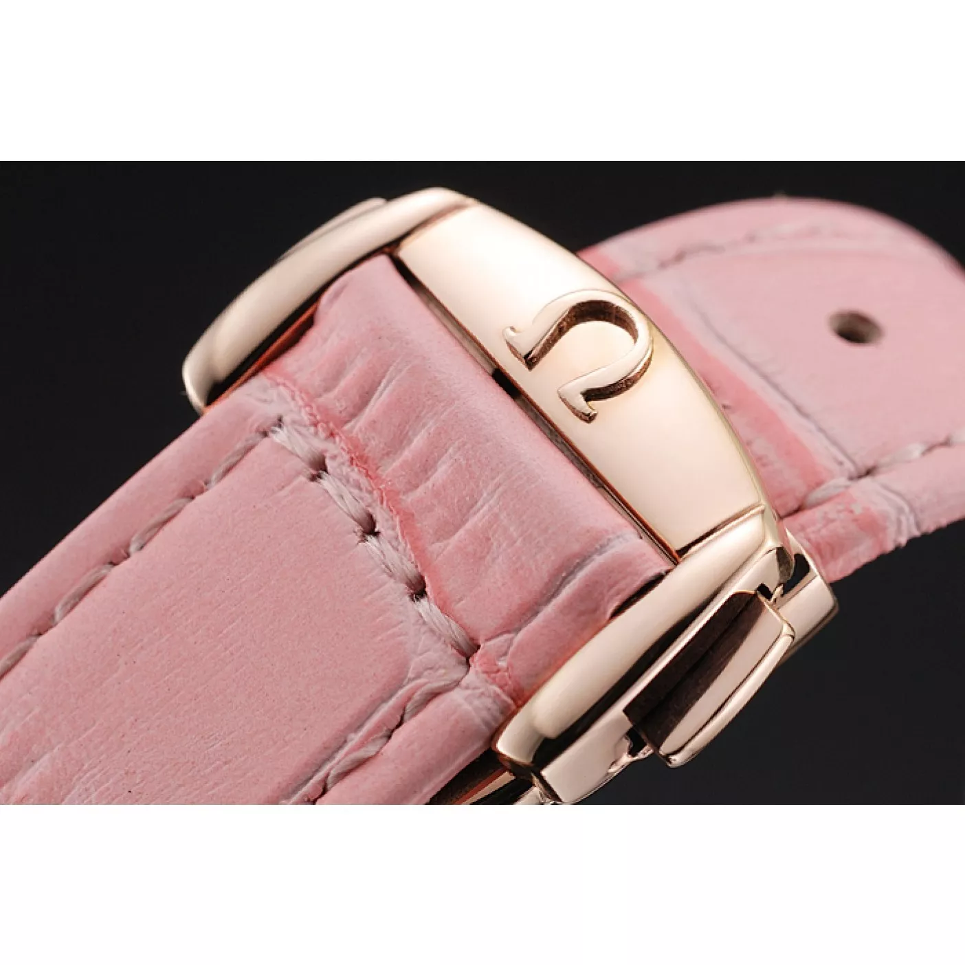 Aaa replica watch Omega DeVille Prestige Pink Dial Gold Diamond Case Pink Leather Bracelet 1454126 0129