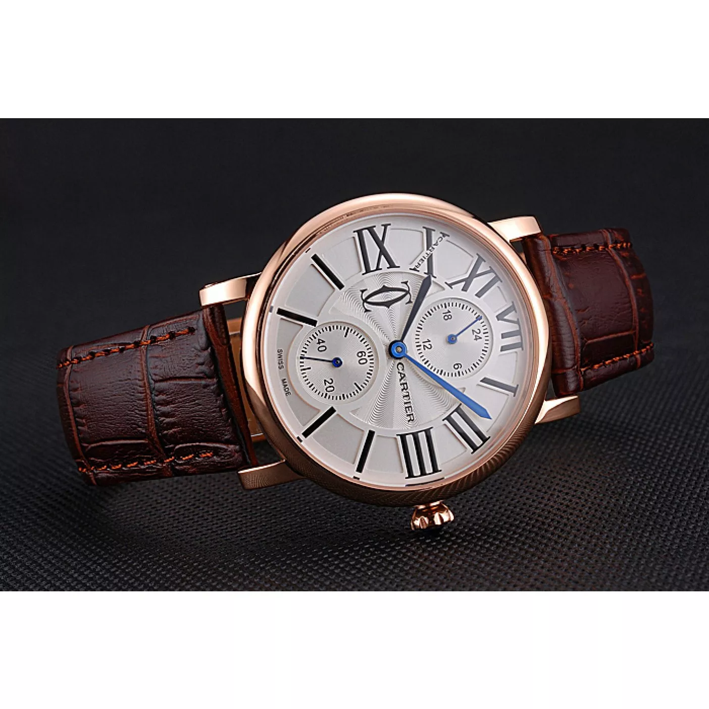 Aaa replica watch Cartier Ronde Second Time Zone White Dial Gold Case Brown Leather Strap 622801 0123