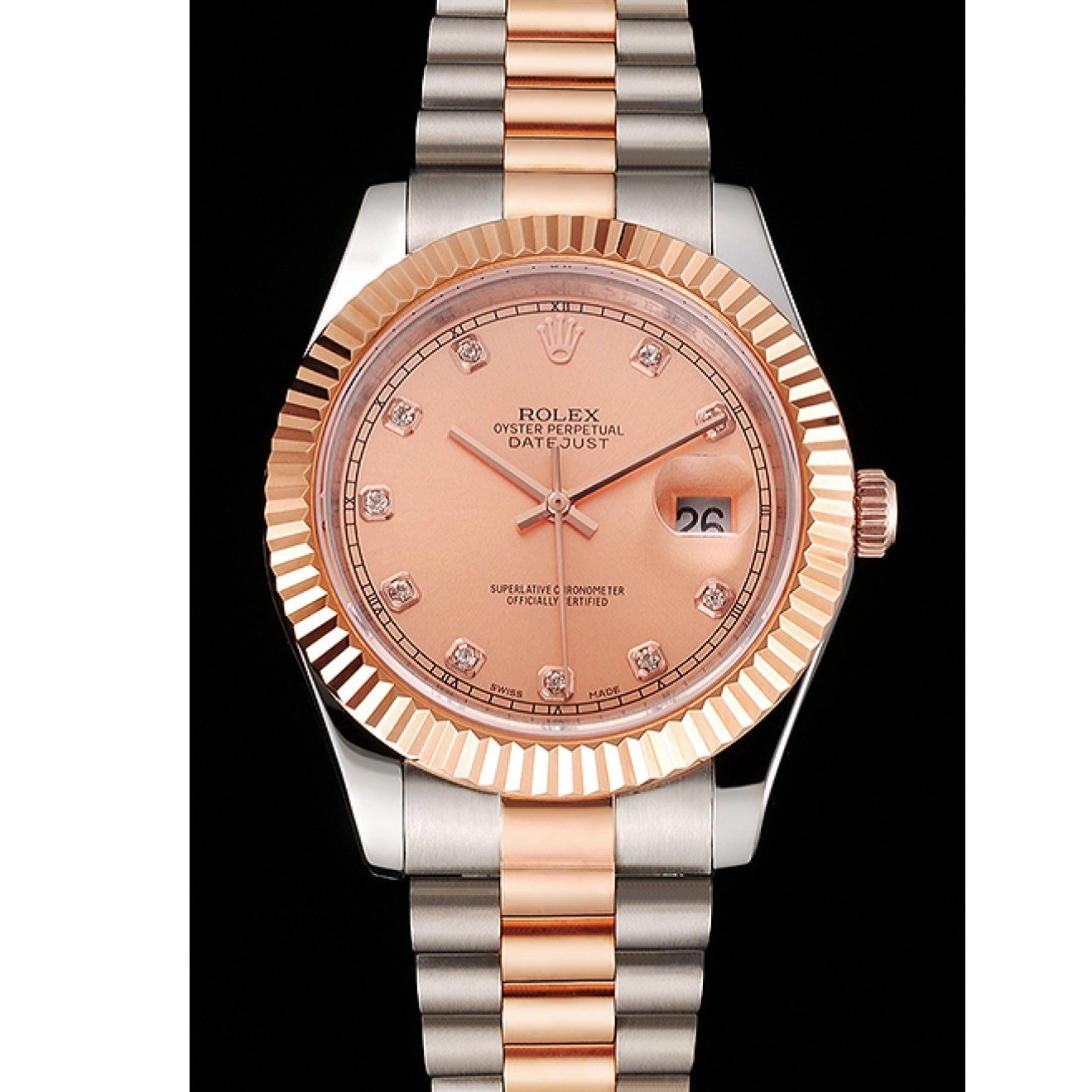 Aaa replica watch Stainless Dial Rolex Two Steel Datejust Gold Rose And Bracelet Swiss Bezel Tone Case 0218