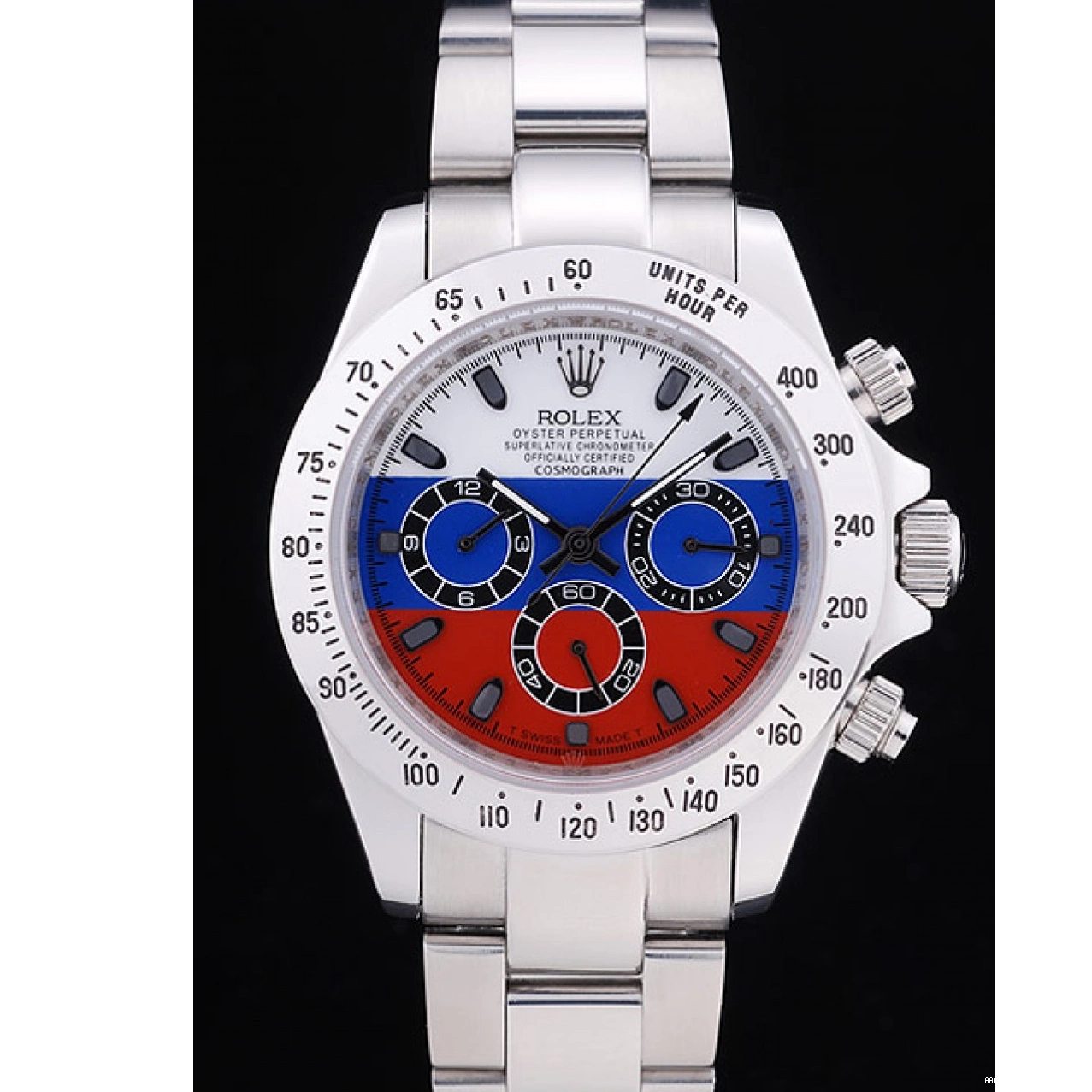 Aaa replica watch Flag Cosmograph Bracelet 7473 Daytona Dial Rolex Silver Russian 0209