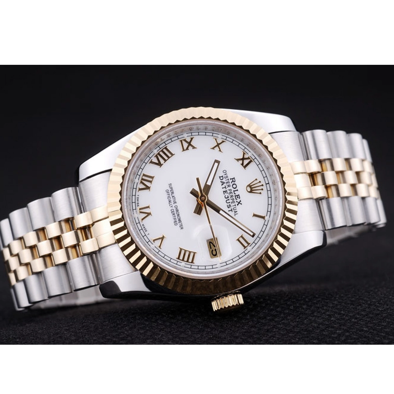 Aaa replica watch Ribbed Dial Bezel Datejust White 7451 Rolex 0227