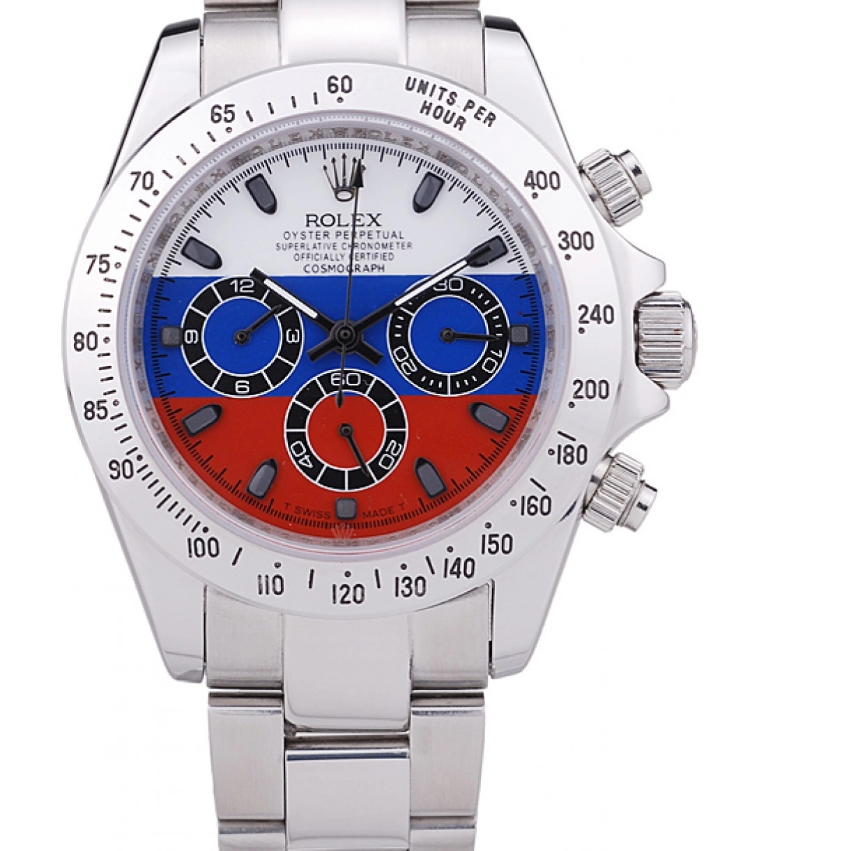 Aaa replica watch Silver 7473 Russian Flag Rolex Daytona Cosmograph Dial Bracelet 0210