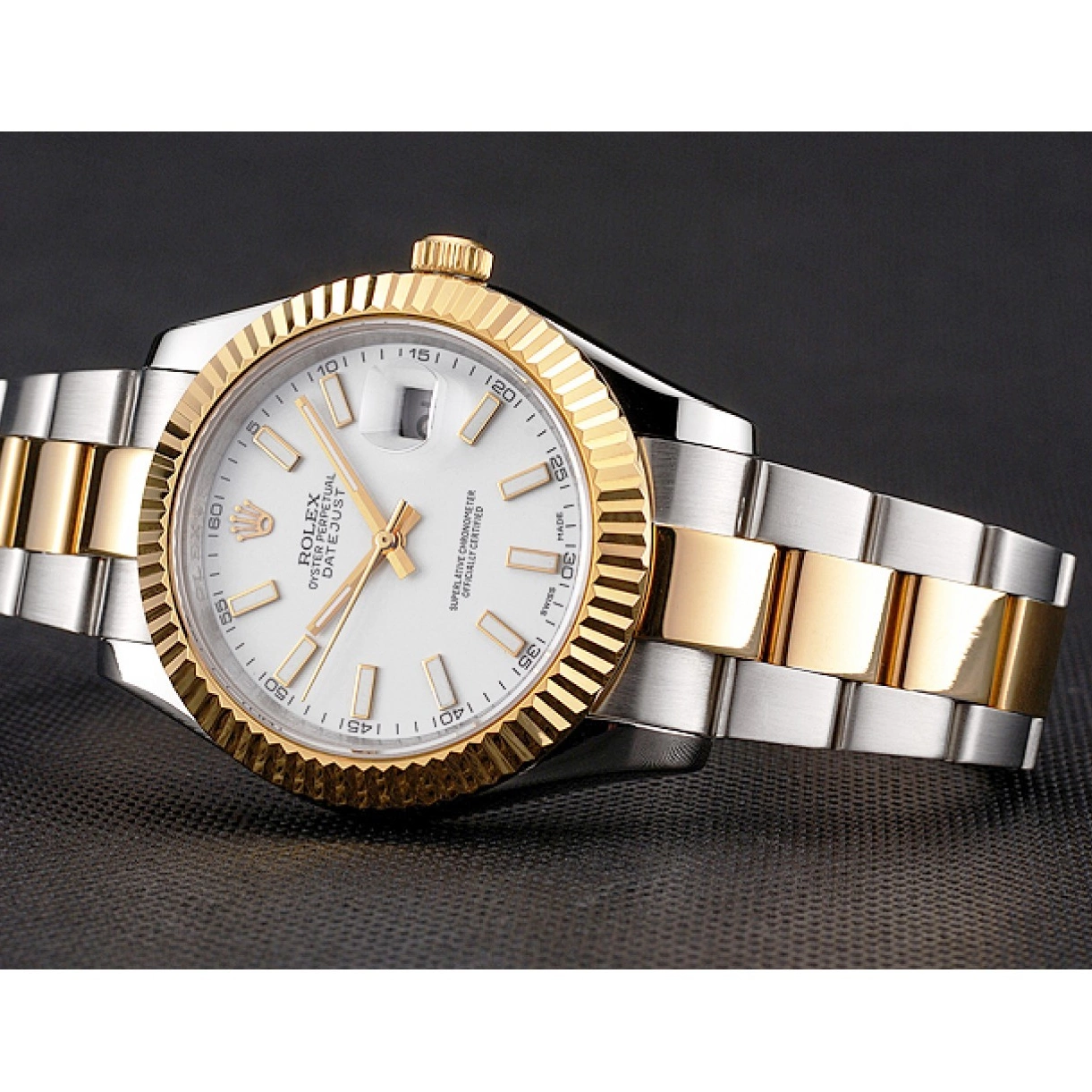 Aaa replica watch Two Steel Dial Rolex Tone White Stainless Gold Bracelet Case Swiss Datejust 0213