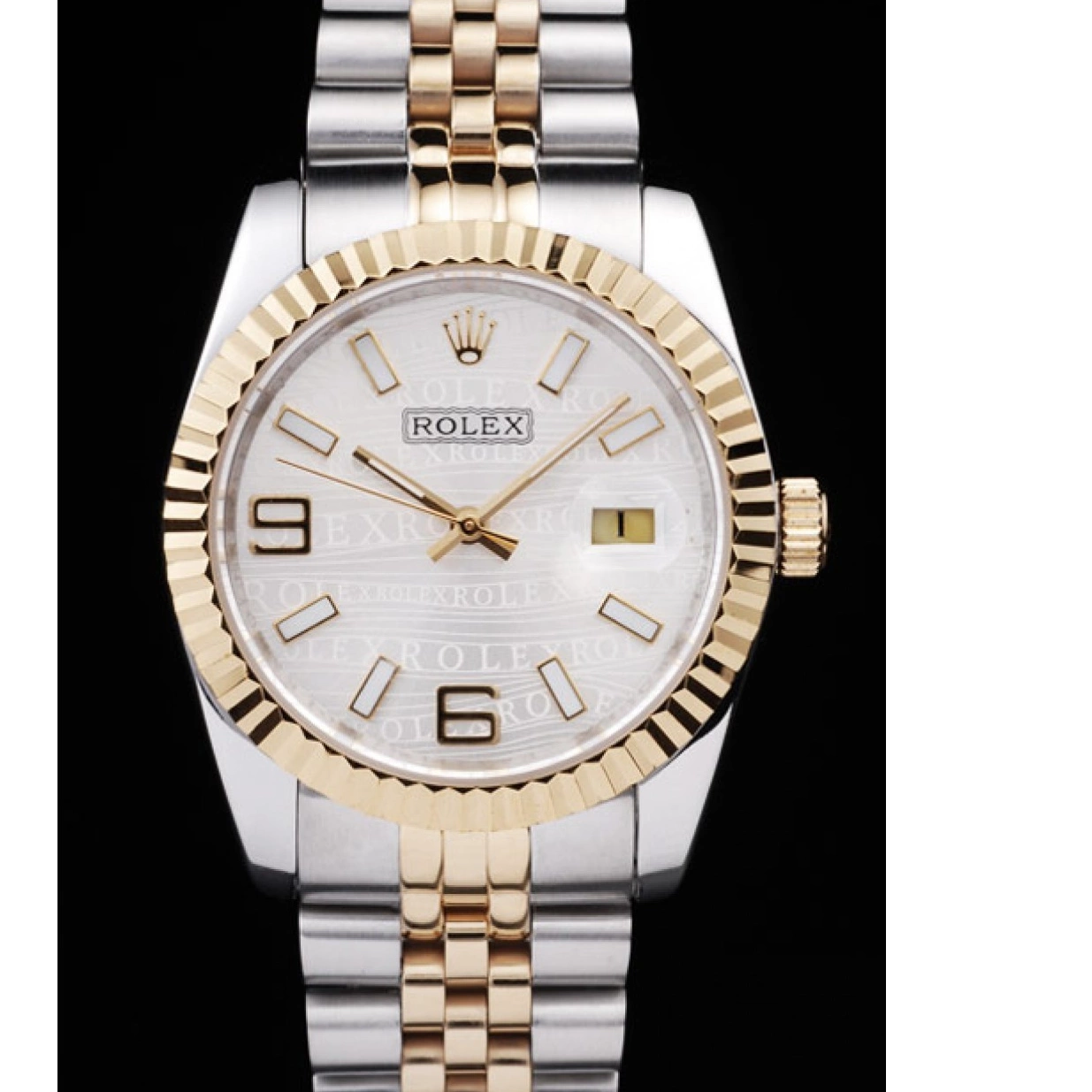 Aaa replica watch 98084 18k Plated Steel Gold DateJust Two Rolex Stainless Silver Dial Tone 0217