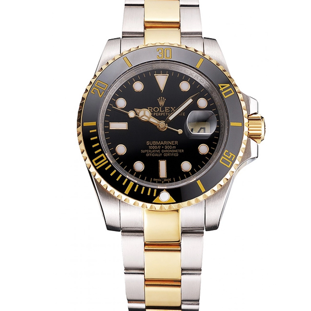 Aaa replica watch Gold Steel Swiss Bezel Two Tone Bracelet Submariner And Dial Black Rolex 0215