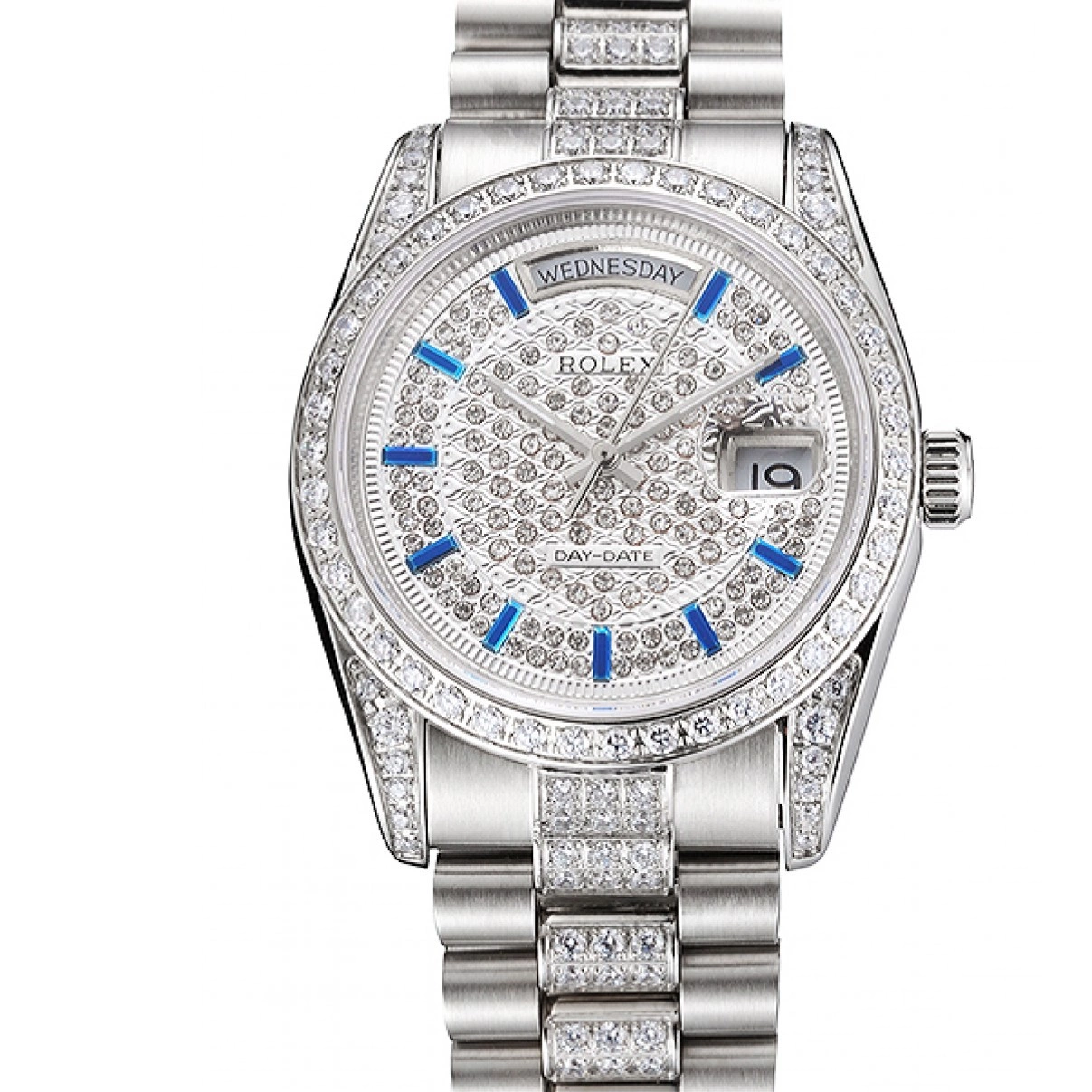 Aaa replica watch Swiss Bracelet And Diamond Day Stainless And Pave Dial Steel Date Bezel Rolex 0213