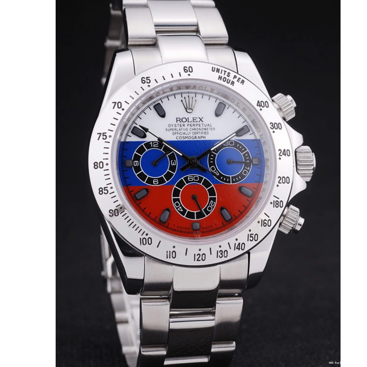 Aaa replica watch Flag Cosmograph Bracelet 7473 Daytona Dial Rolex Silver Russian 0209