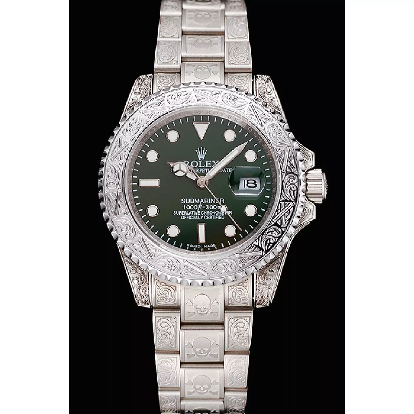 Aaa replica watch Rolex Submariner Skull Limited Edition Green Dial White Case And Bracelet 1454080 0203