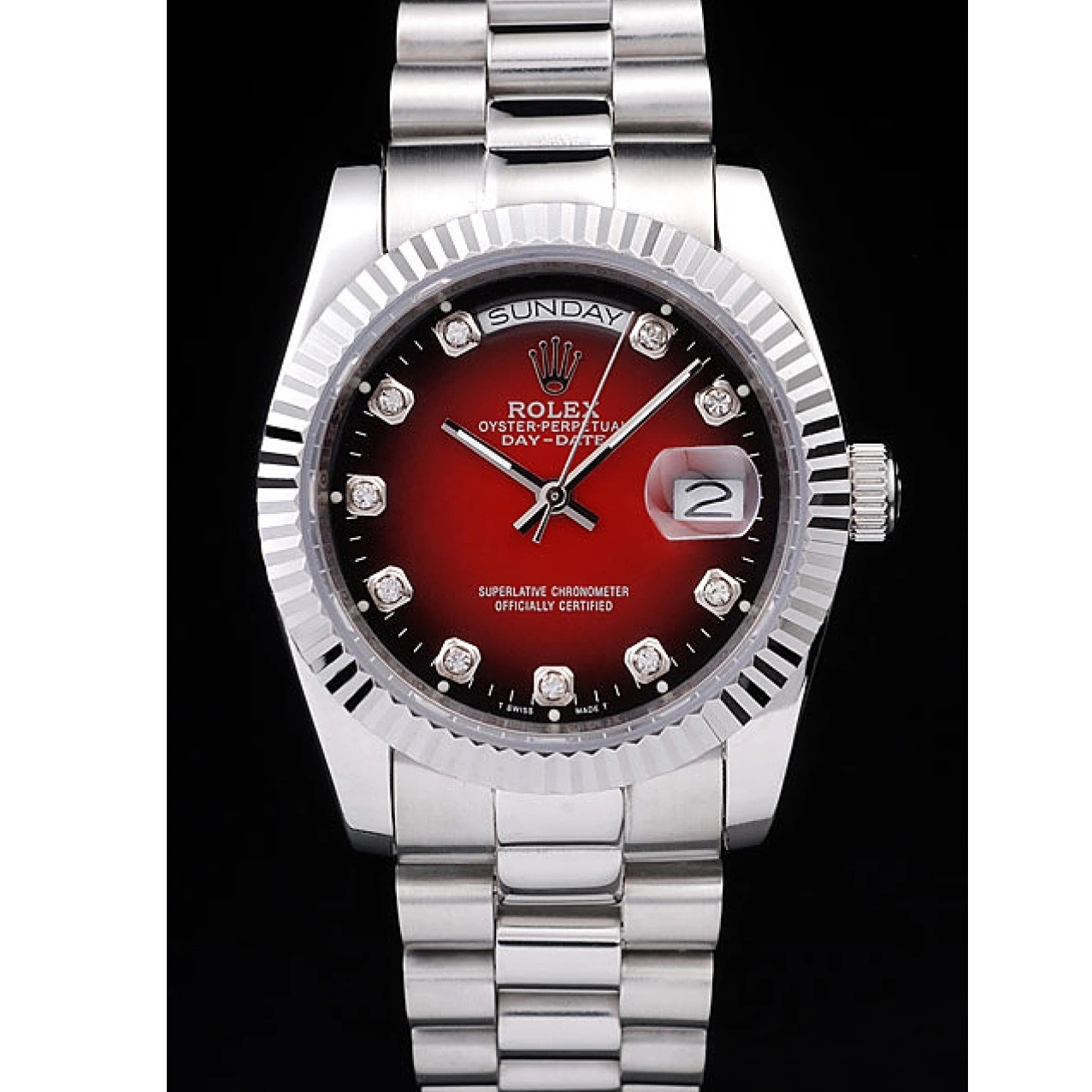 Aaa replica watch Two Tone Red Steel Day-Date Stainless Polished Dial Rolex 0221