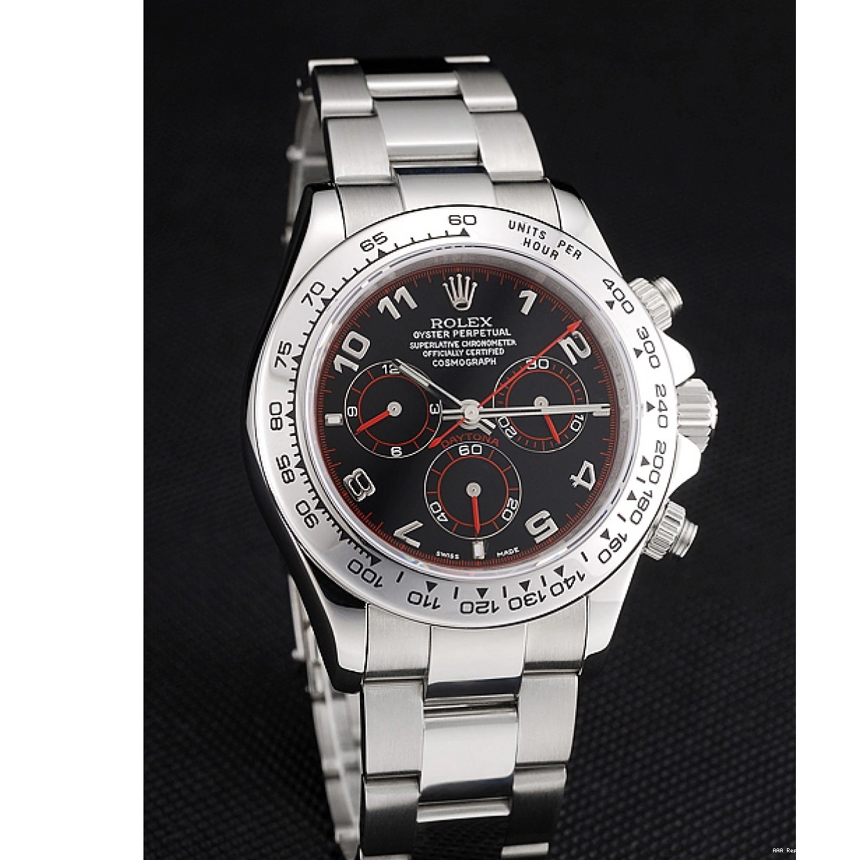 Aaa replica watch Rolex Daytona Bracelet 80296 Steel Stainless Black Swiss Dial 0222