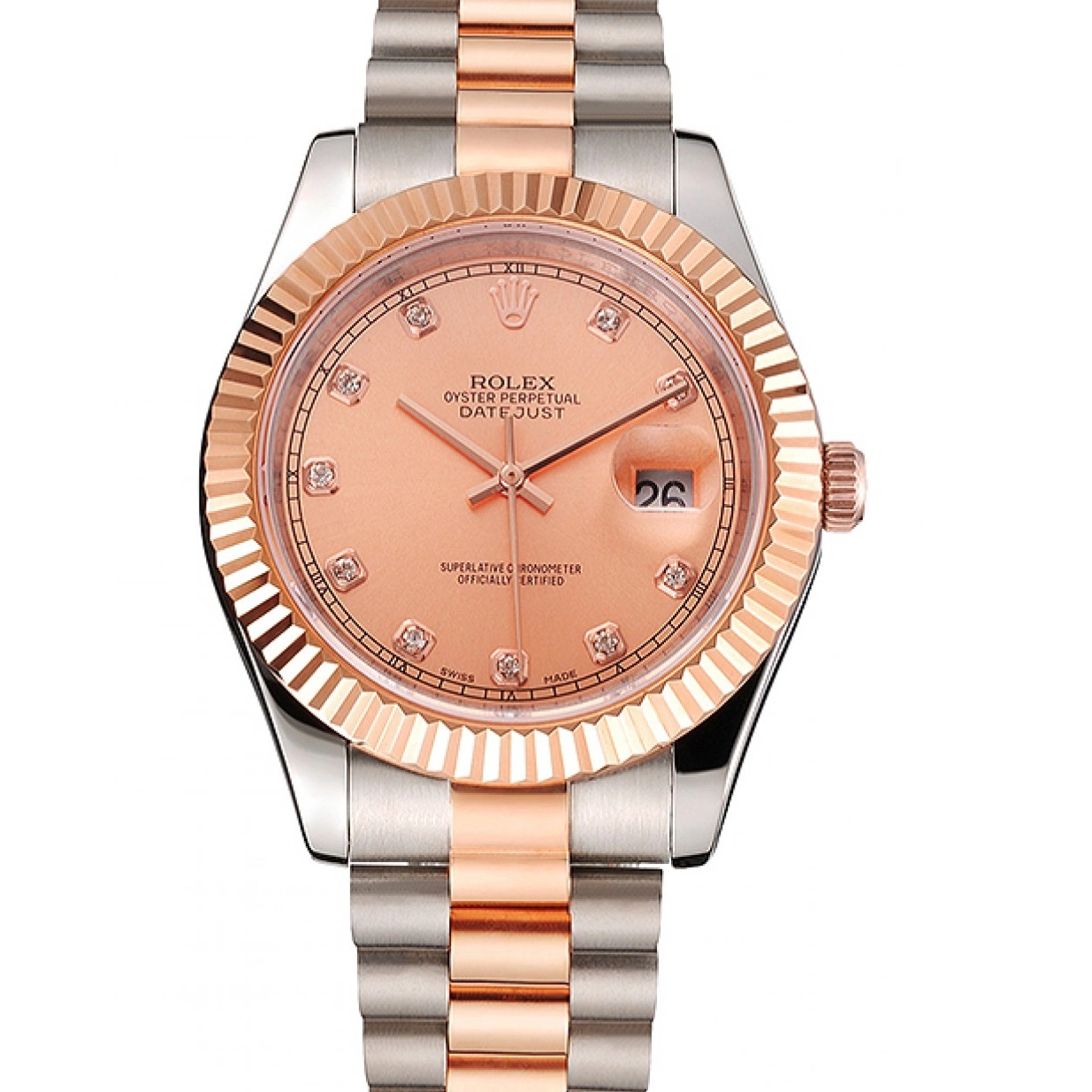 Aaa replica watch Stainless Dial Rolex Two Steel Datejust Gold Rose And Bracelet Swiss Bezel Tone Case 0218