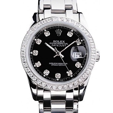 Aaa replica watch Bezel Rolex Bracelet DateJust Diamond Black Stainless Dial Steel 0209