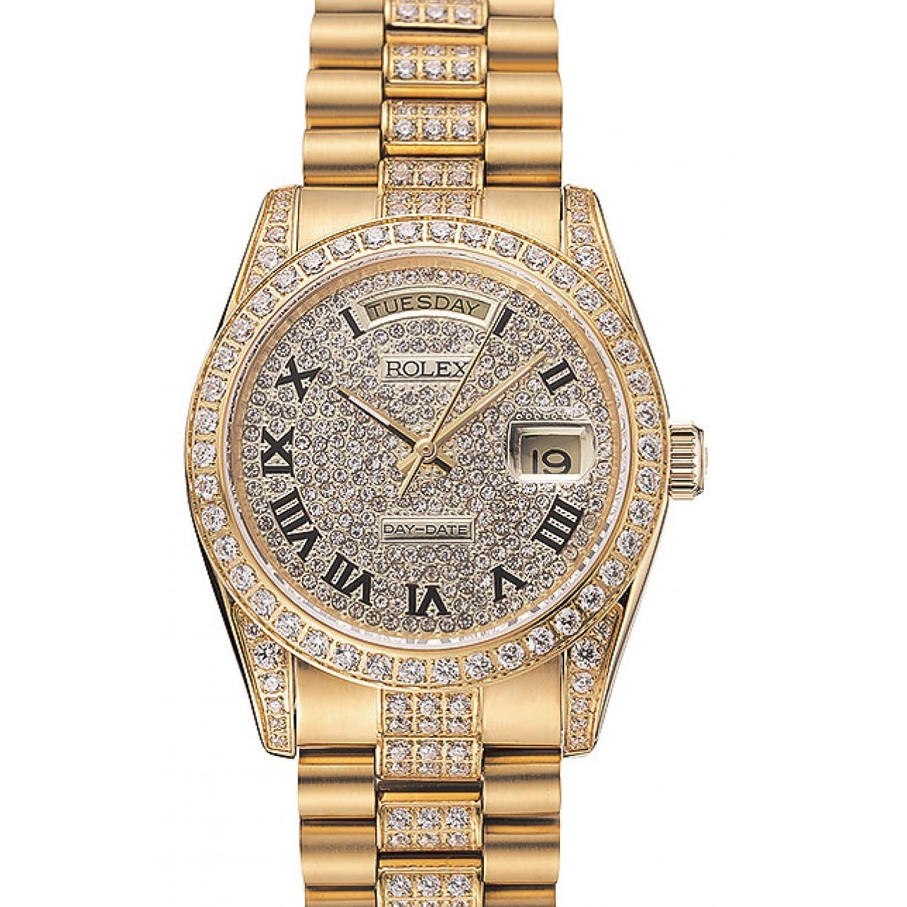 Diamond Day-Date 1453956 Swiss Gold Bracelet Pave Rolex Dial Diamond 0227