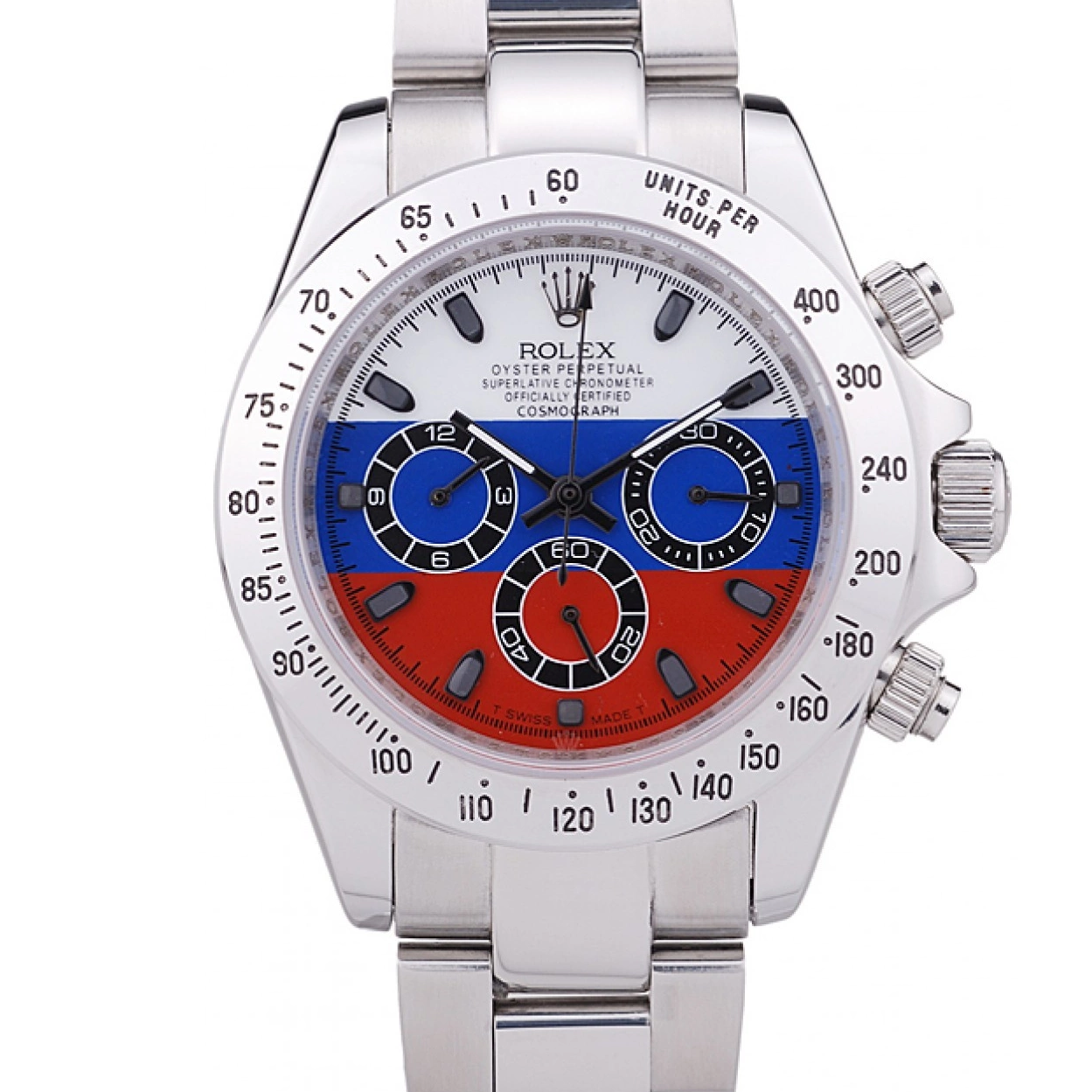 Aaa replica watch Flag Cosmograph Bracelet 7473 Daytona Dial Rolex Silver Russian 0209