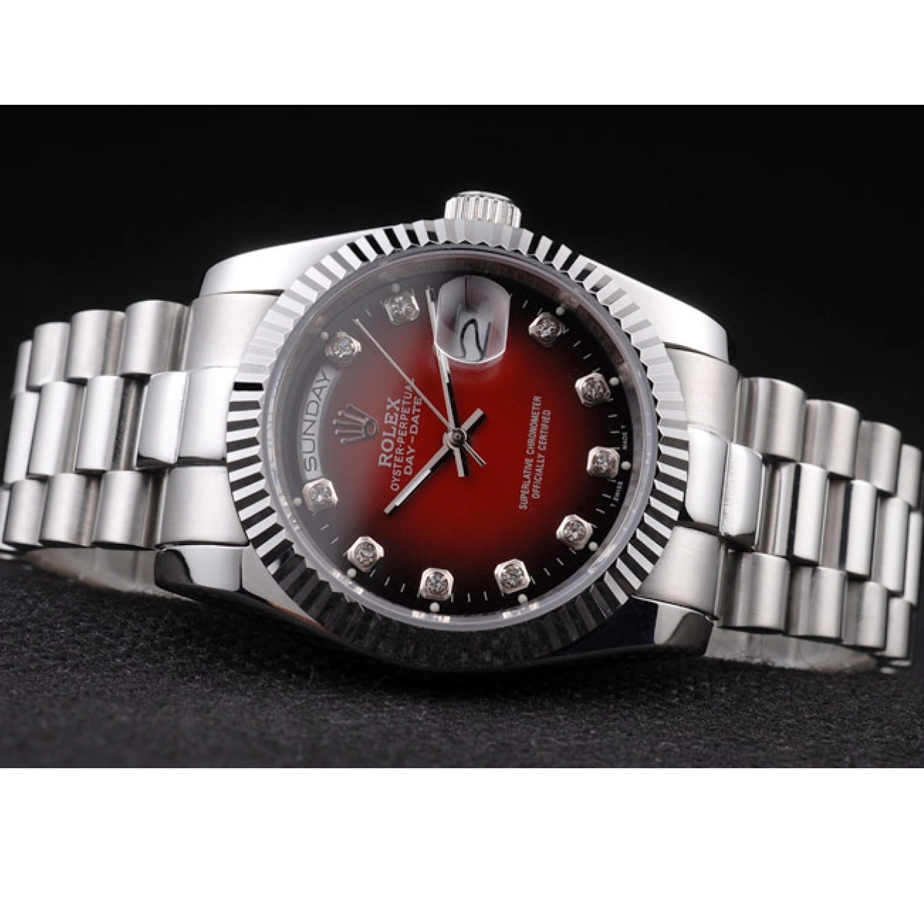 Aaa replica watch Two Tone Red Steel Day-Date Stainless Polished Dial Rolex 0221