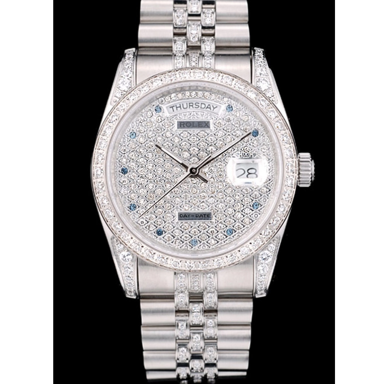 Aaa replica watch 41985 Steel Bracelet Diamond Stainless Plated Plated DayDate Dial Diamond Rolex 0213