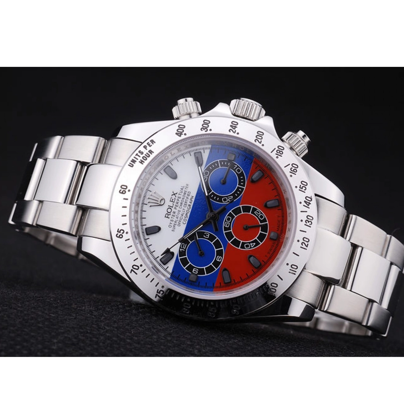 Aaa replica watch Silver 7473 Russian Flag Rolex Daytona Cosmograph Dial Bracelet 0210