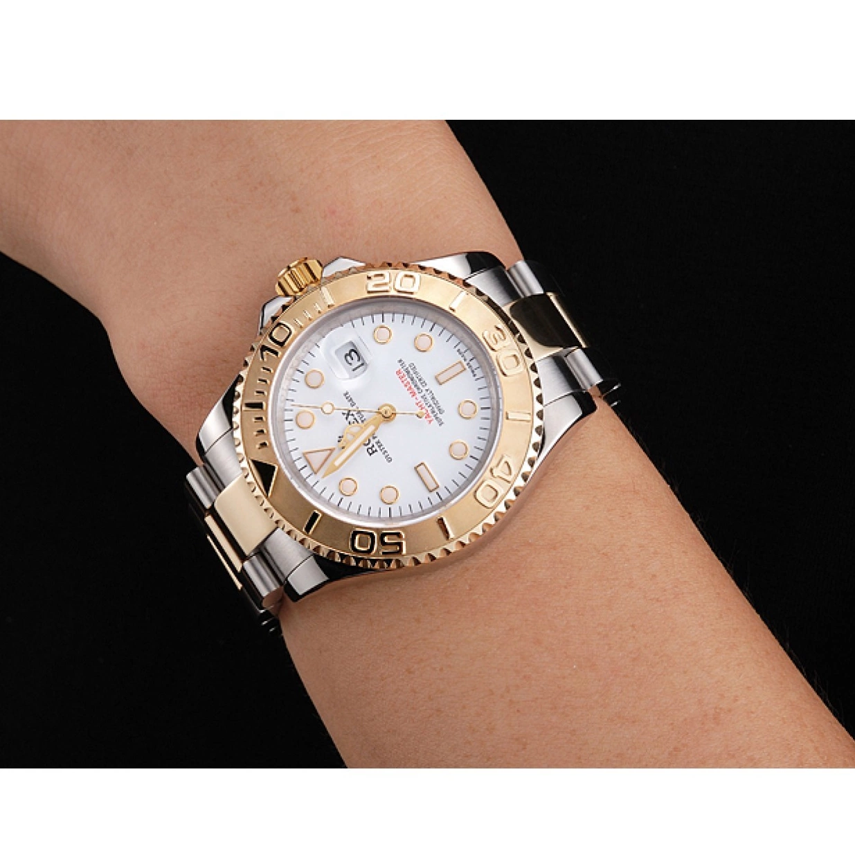 Aaa replica watch Bracelet Gold White Stainless Rolex Steel Swiss Yacht-Master Two Tone Case Dial Bezel 0208