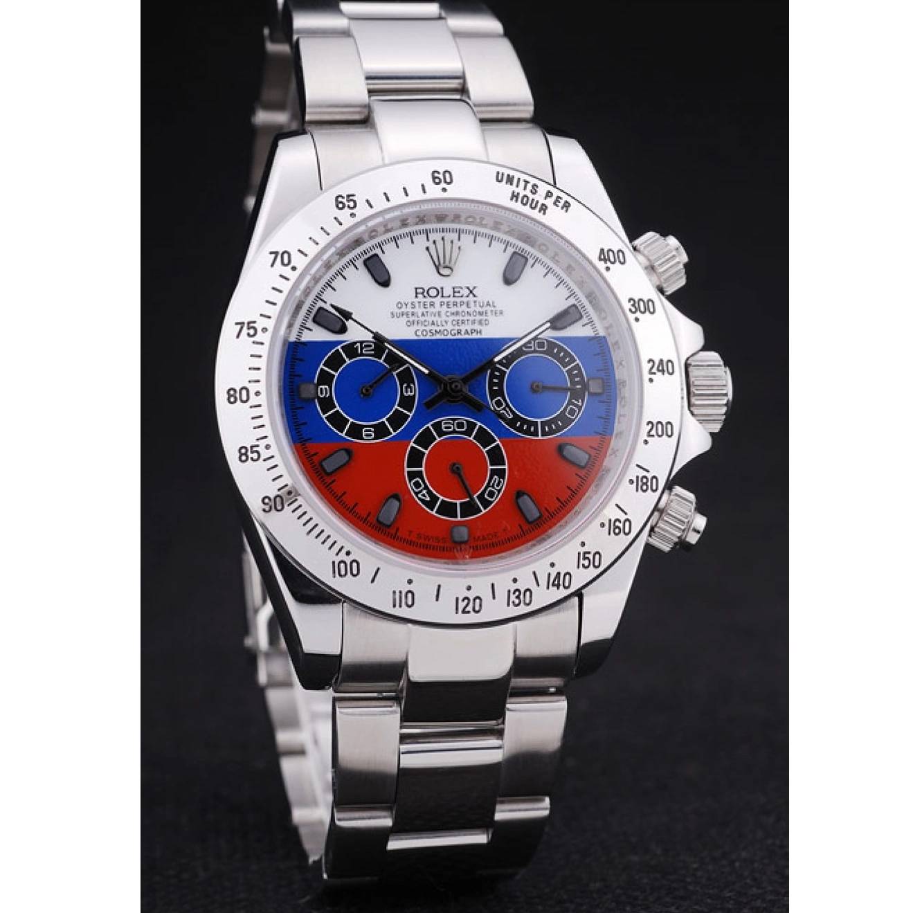 Aaa replica watch Silver 7473 Russian Flag Rolex Daytona Cosmograph Dial Bracelet 0210