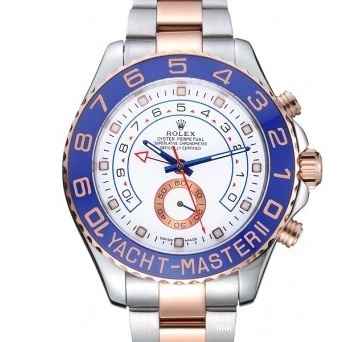 Aaa replica watch Rose Bracelet 622270 Blue Yacht-Master II Rolex and Dial White Steel Bezel Gold Stainless 0213