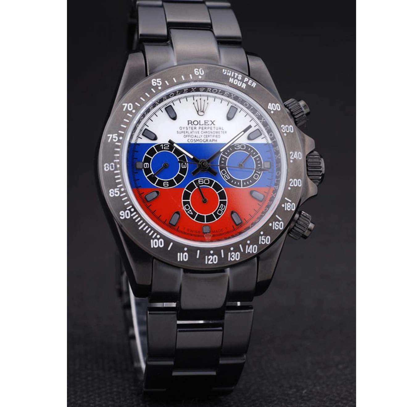 Aaa replica watch Rolex Cosmograph Bracelet Russian Daytona Black 7472 Dial Flag 0208